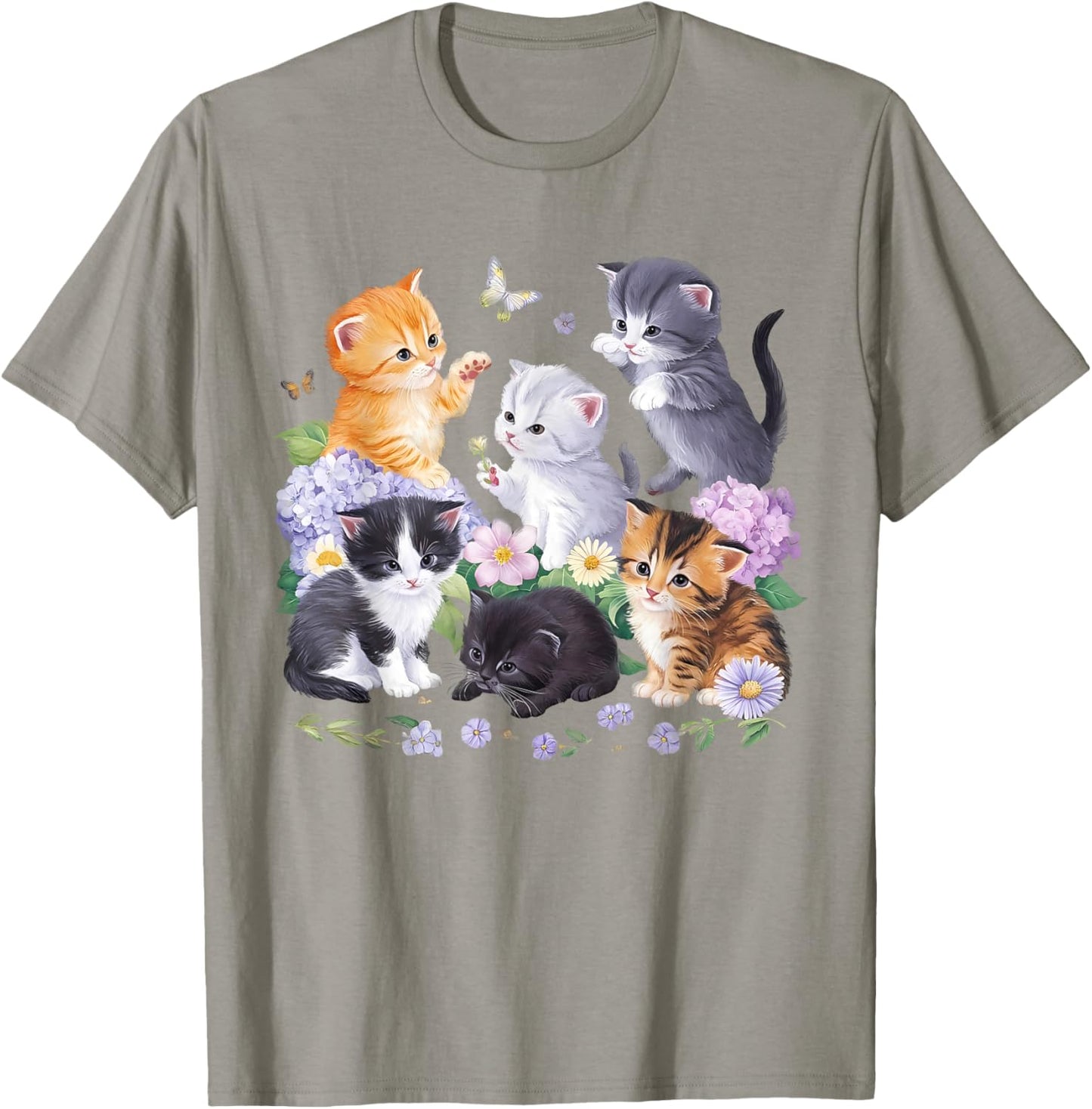 Cute Cat With Flowers For Cat Lovers Girl Women T-Shirt - T-Shirt | Sand