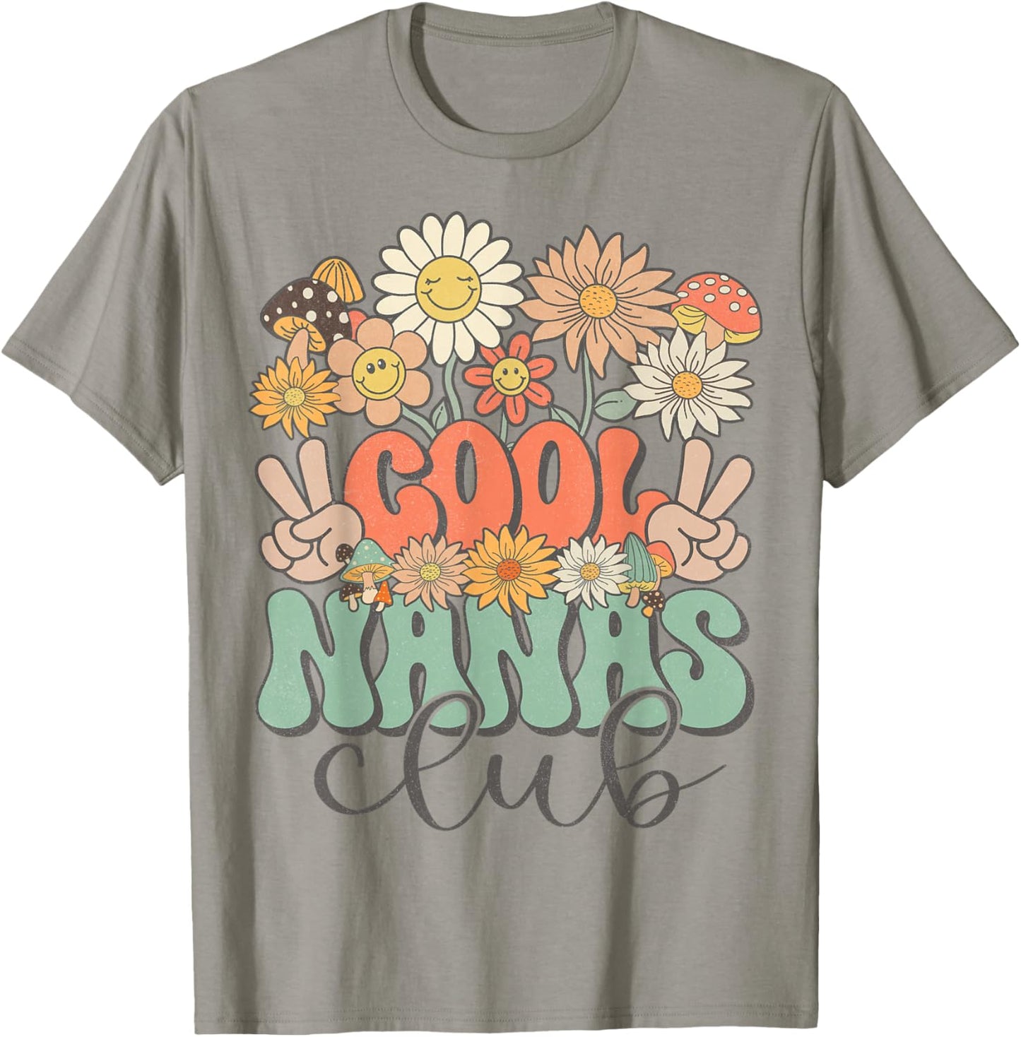 Matching Family Cool Nanas Club Groovy Retro Floral Nana T-Shirt - T-Shirt | Sand
