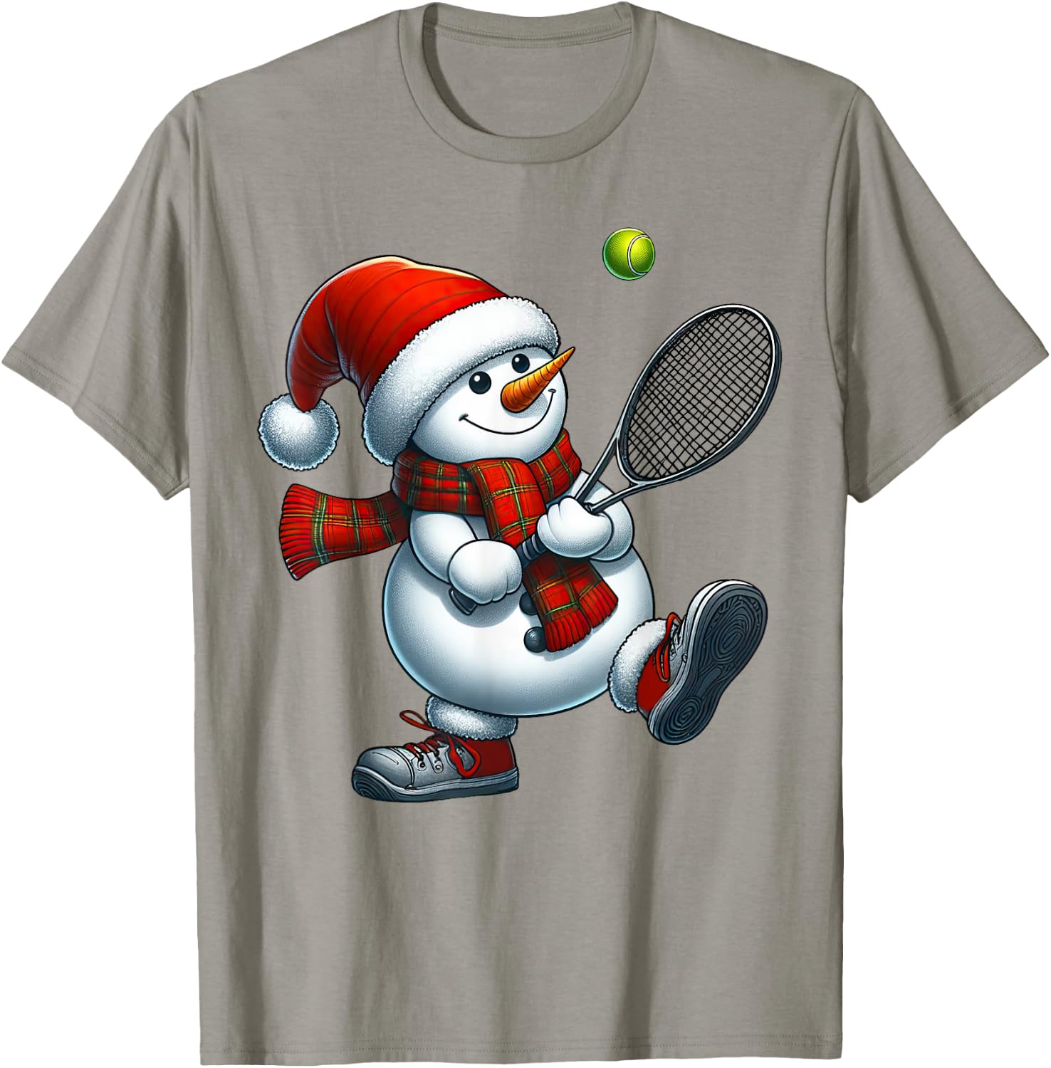 Tennis Snowman Santa Hat Christmas Xmas Boys Girls Kids T-Shirt - T-Shirt | Sand