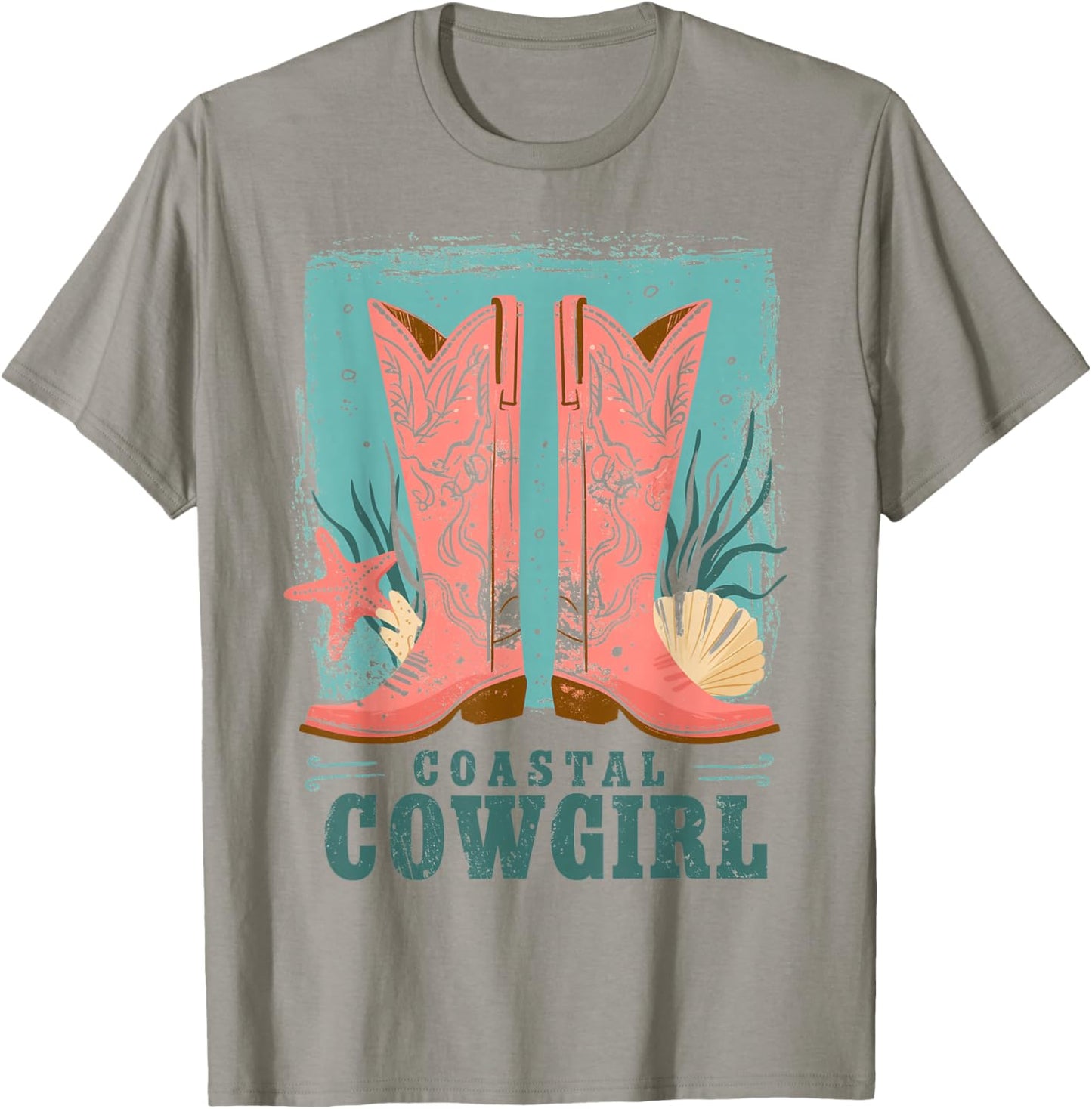 Coastal Cowgirl | Western Country Beach Surfer Girl Cowboy T-Shirt - T-Shirt | Sand