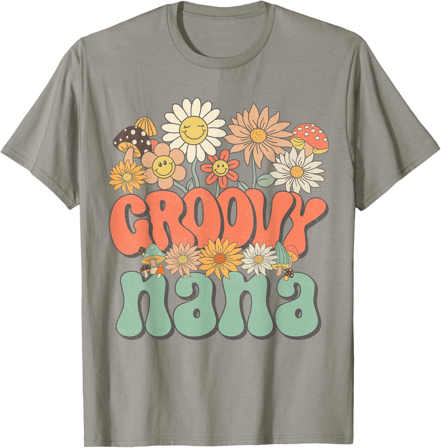 Groovy Nana Floral Hippie Retro Daisy Flower Mother's Day T-Shirt - T-Shirt | Sand
