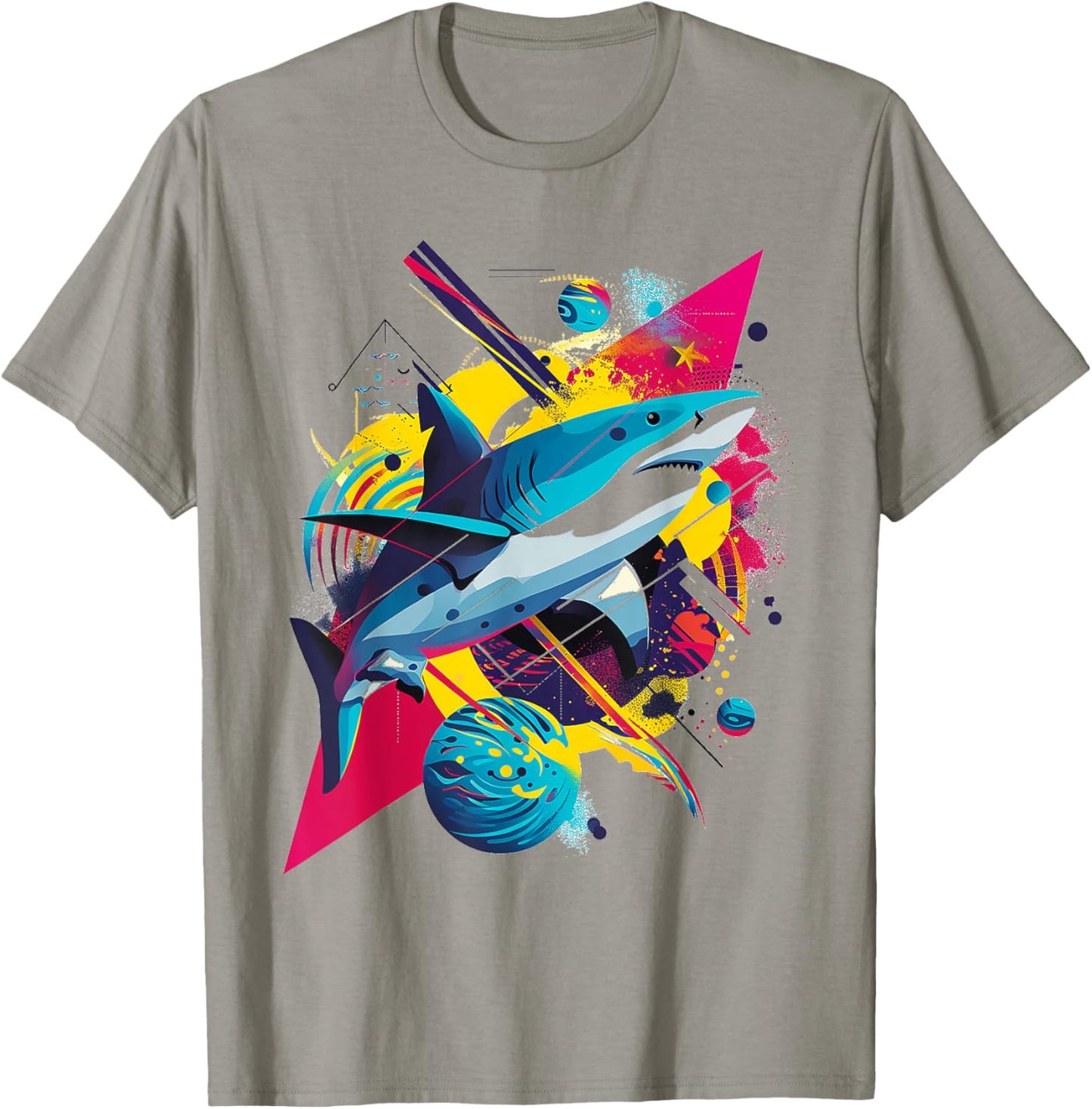 Shark Abstract Colorful Planets Animal Painting Art Shark T-Shirt - T-Shirt | Sand