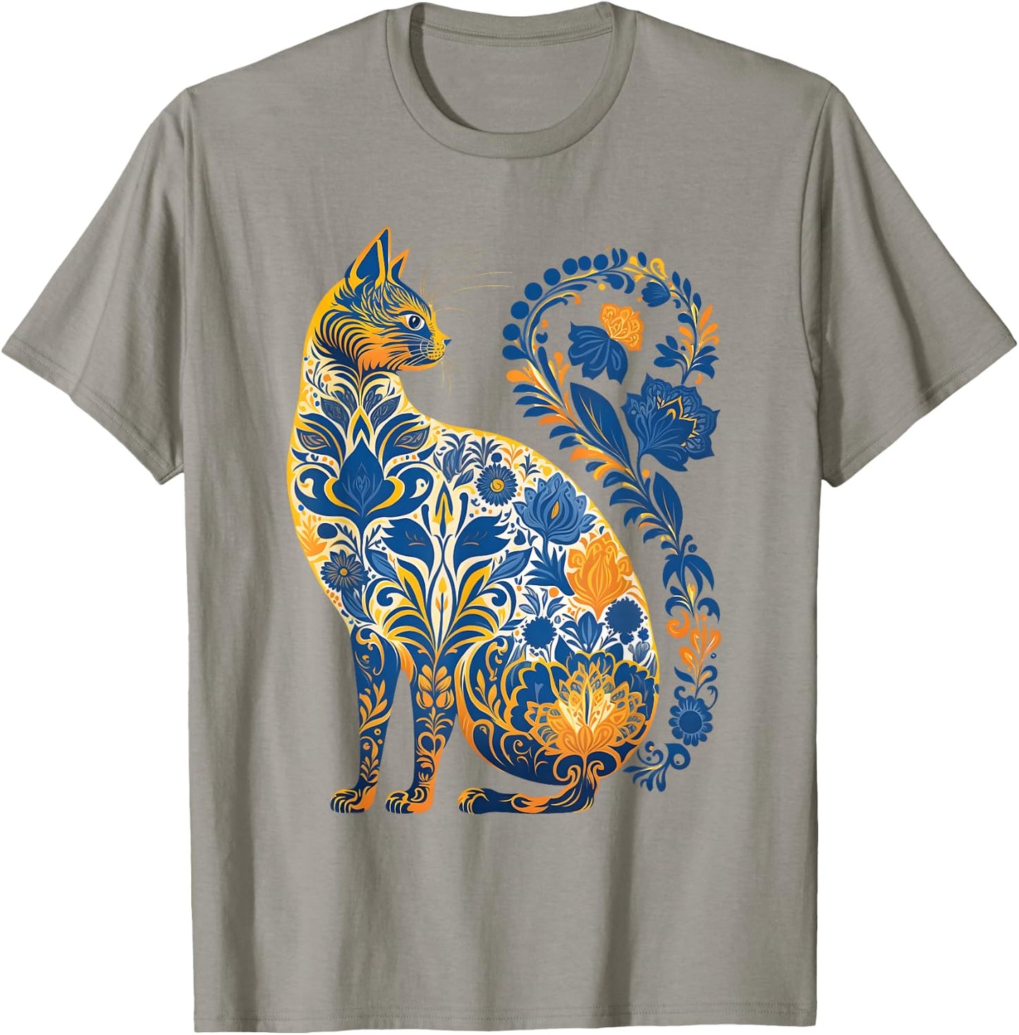 Ukraine Cat Floral Retro Ukrainian Flag & Vyshyvanka Style T-Shirt - T-Shirt | Sand