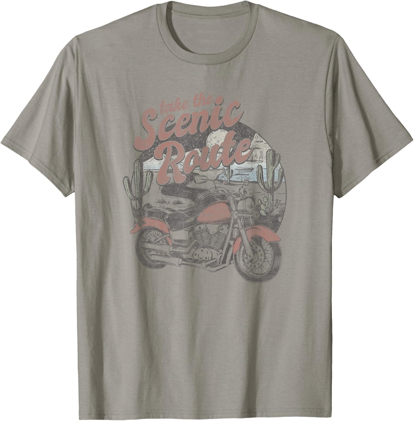 Trendy Take the Scenic Route Vintage Motorcycle T-Shirt - T-Shirt | Sand