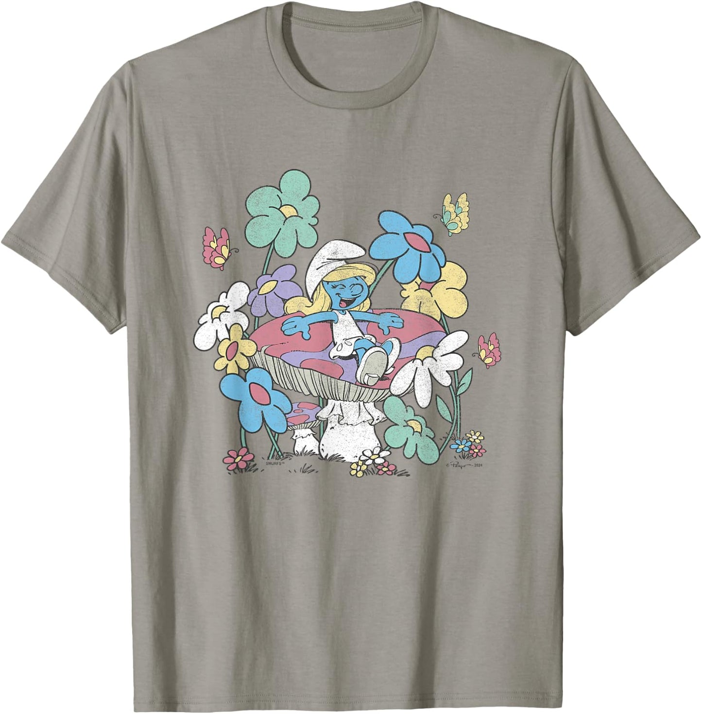 The Smurfs Smurfette Having Fun In Nature Distressed T-Shirt - T-Shirt | Sand