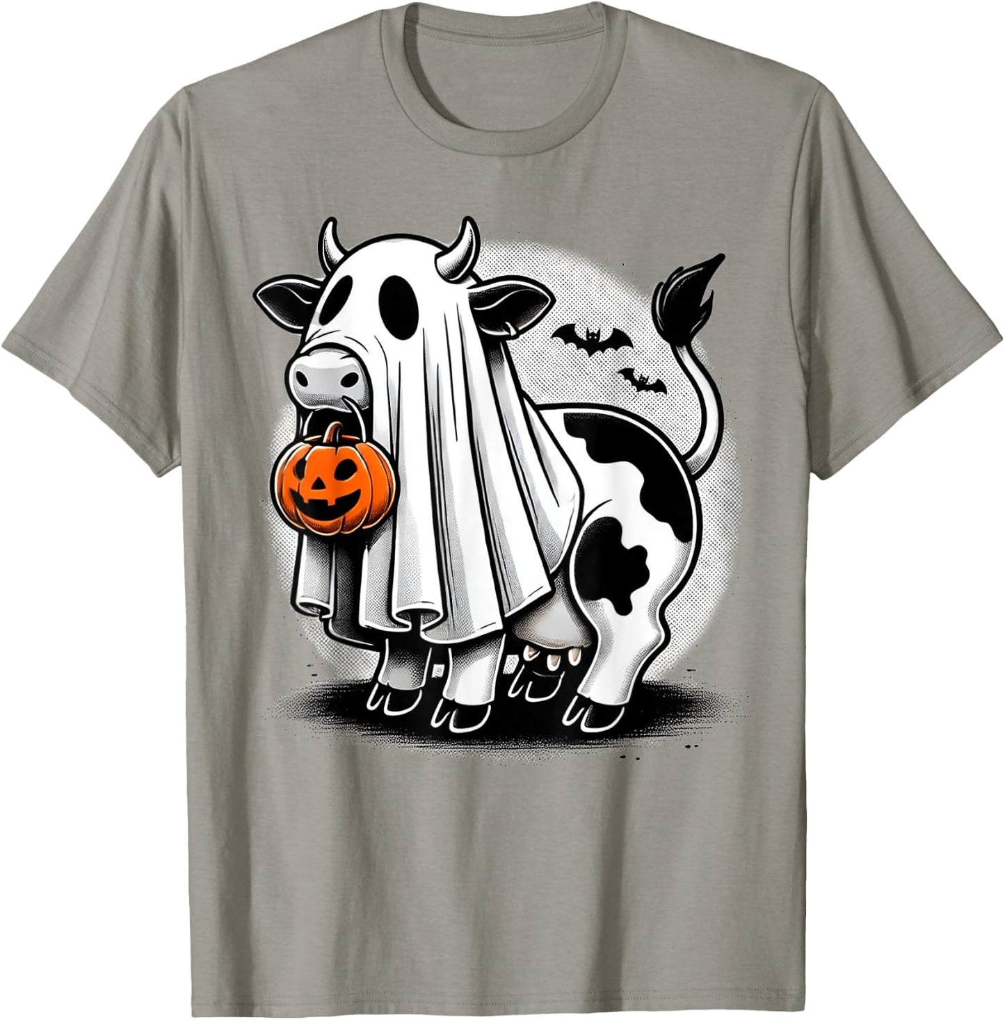 Awesome Moo Halloween Cow Wearing Ghost Costume With Pumpkin T-Shirt - T-Shirt | Sand