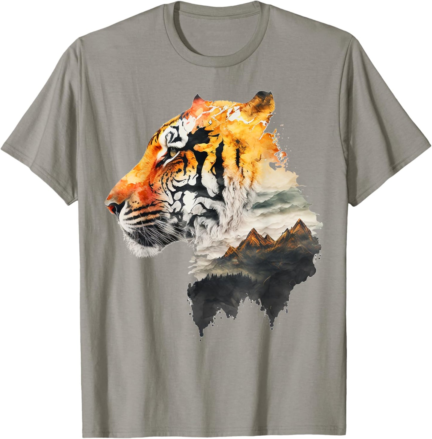 Tiger Mountains Landscape Animal Print Art Tiger T-Shirt - T-Shirt | Sand