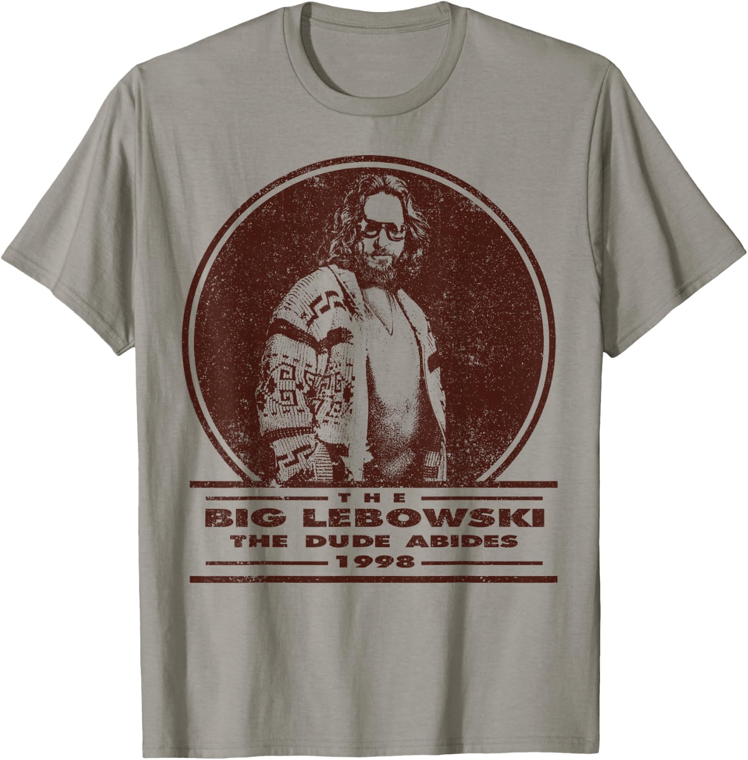 The Big Lebowski Distressed Dude Abides Stamp T-Shirt - T-Shirt | Sand