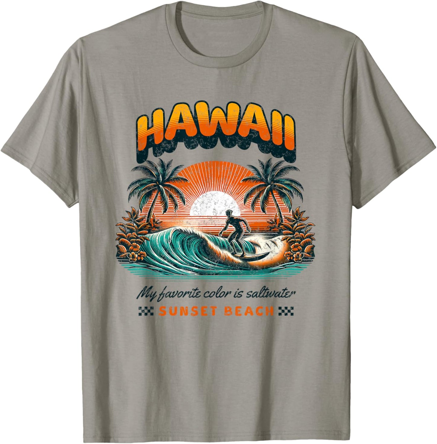 Surf rétro à Hawaï au coucher du soleil T-Shirt - T-Shirt | Sand