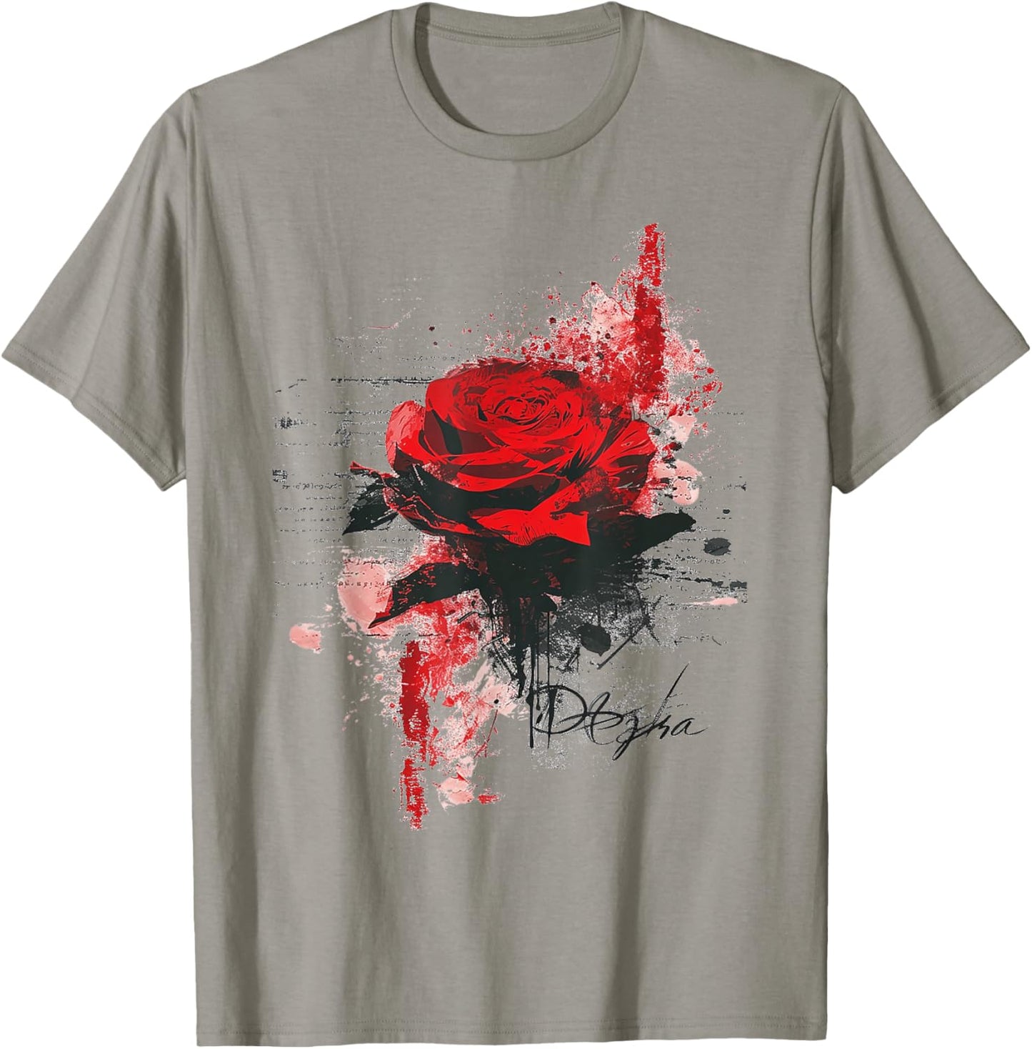 Rose Painting Text Art Flower Abstract Graphic Rose T-Shirt - T-Shirt | Sand
