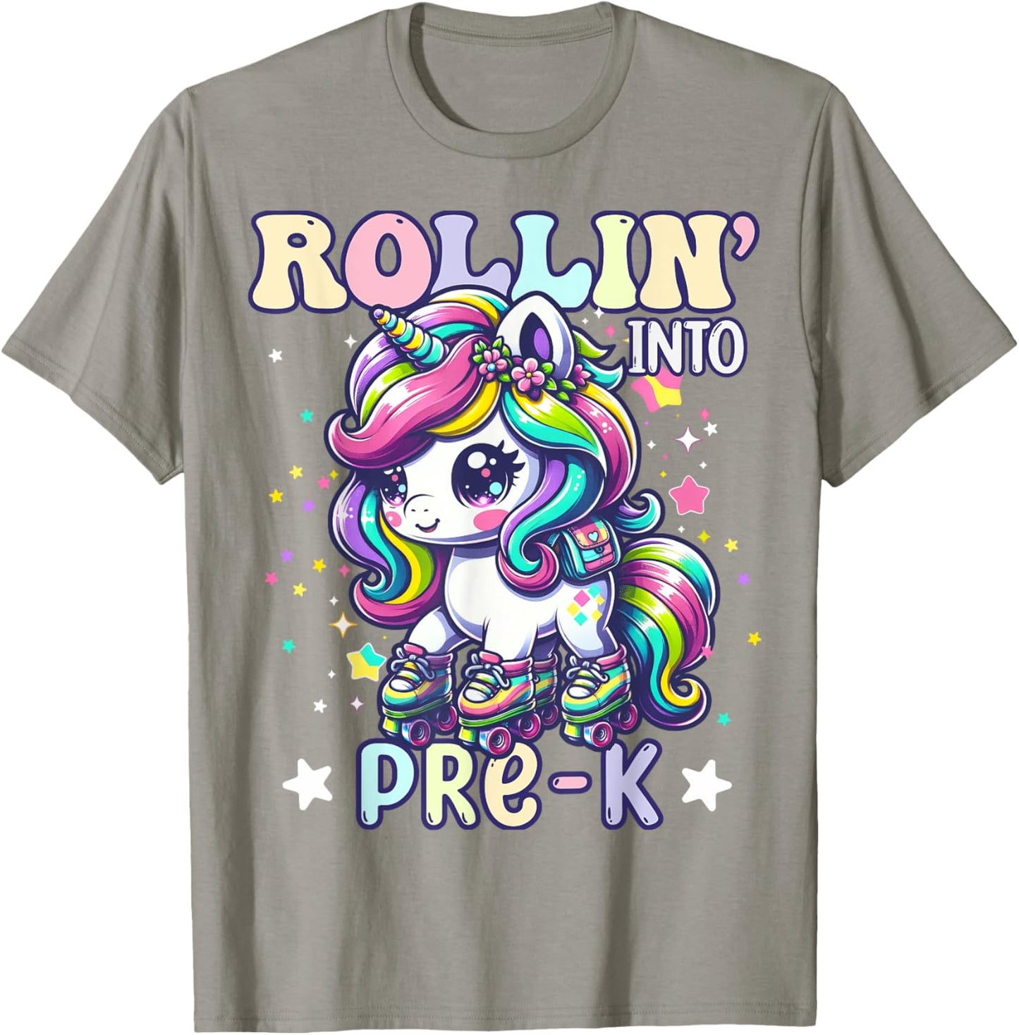 Pre-K Back To School First Day Girl Preschool Rollin Unicorn T-Shirt - T-Shirt | Sand