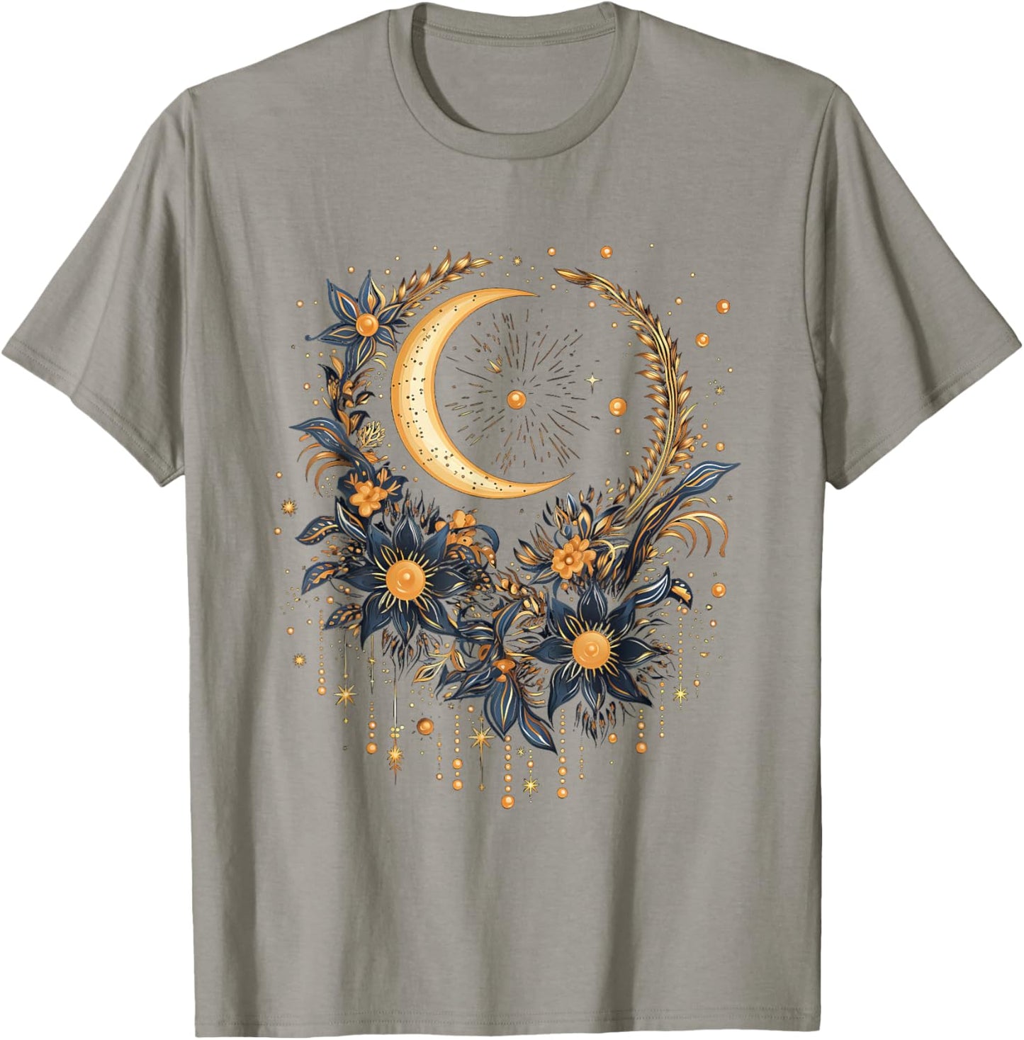 Mystic Sun and Moon Woman Mystical Flowers Aesthetic T-Shirt - T-Shirt | Sand