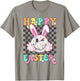 Retro Groovy Happy Easter Bunny Checkered Smile Girls T-Shirt - T-Shirt | Sand