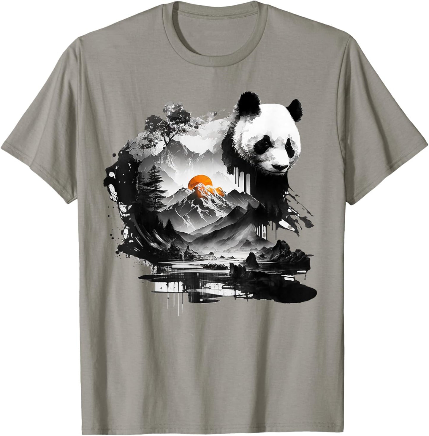 Panda Landscape Sun Animal Print Art Panda T-Shirt - T-Shirt | Sand