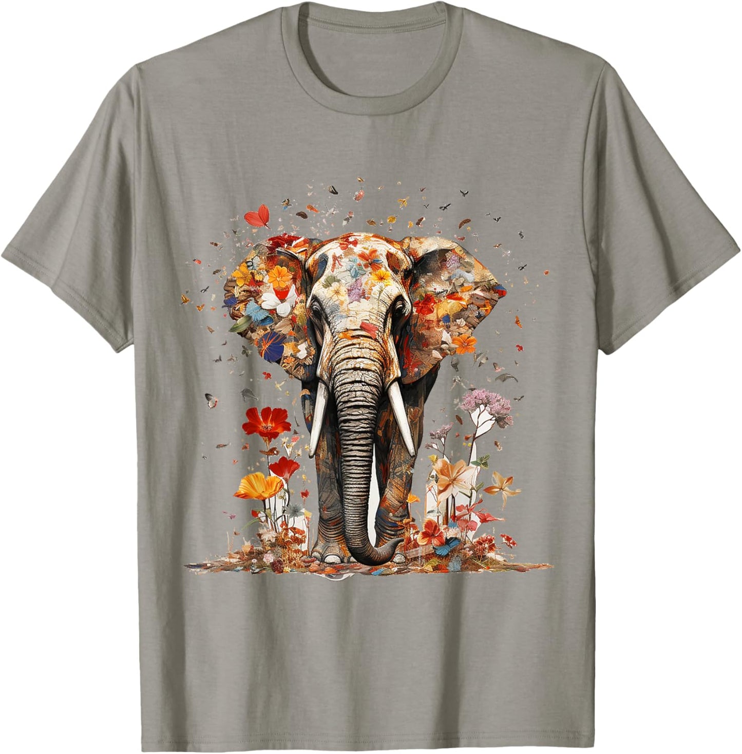 Elephant Butterfly Abstract Nature Animal Art Elephant T-Shirt - T-Shirt | Sand