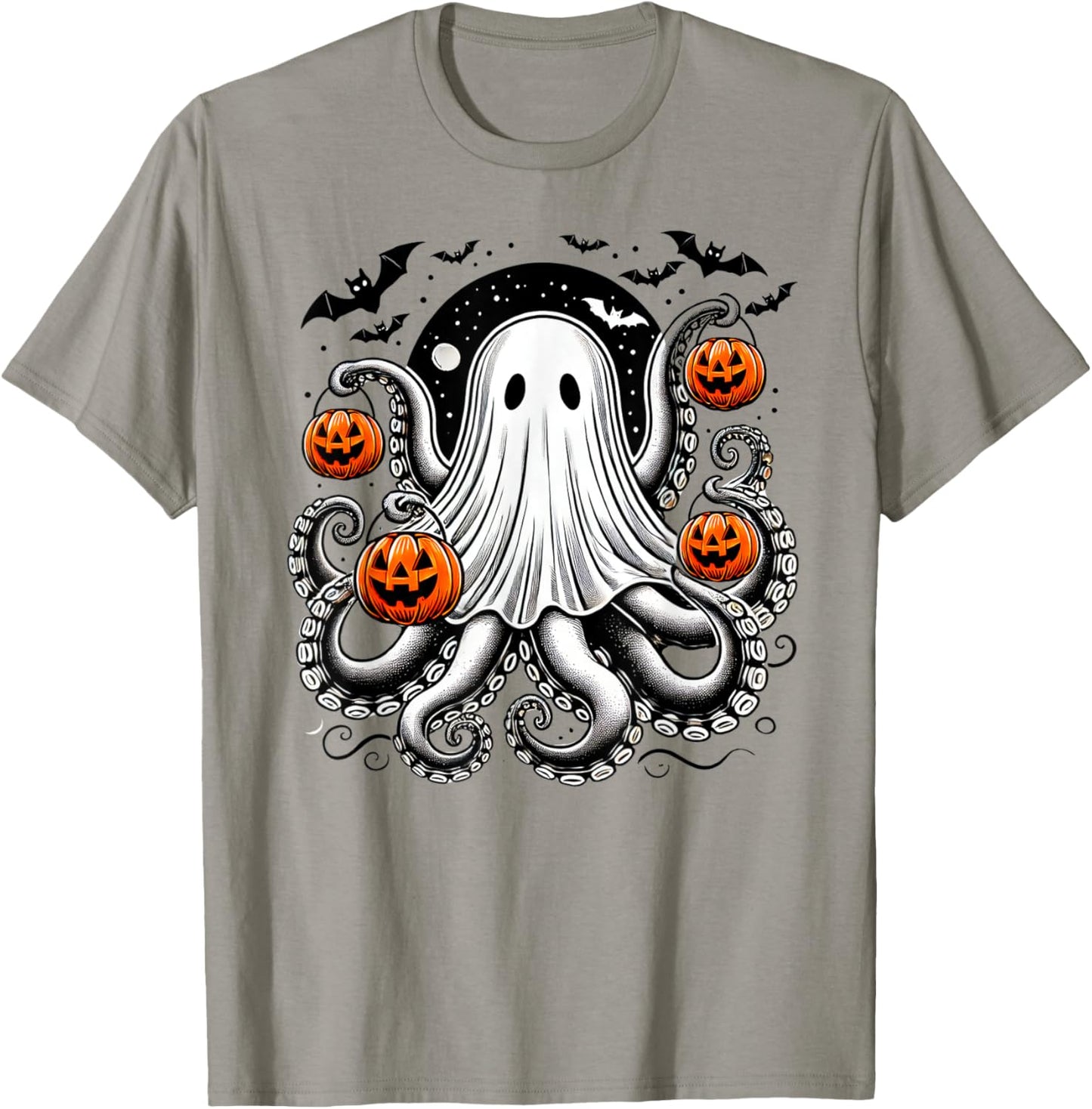 Spooky Tentacled Ghost Octopus - Halloween Kraken Pumpkins T-Shirt - T-Shirt | Sand