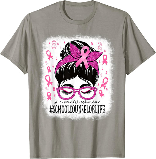 School Counselor In October We Wear Pink Cancer Awareness T-Shirt - T-Shirt | Sand