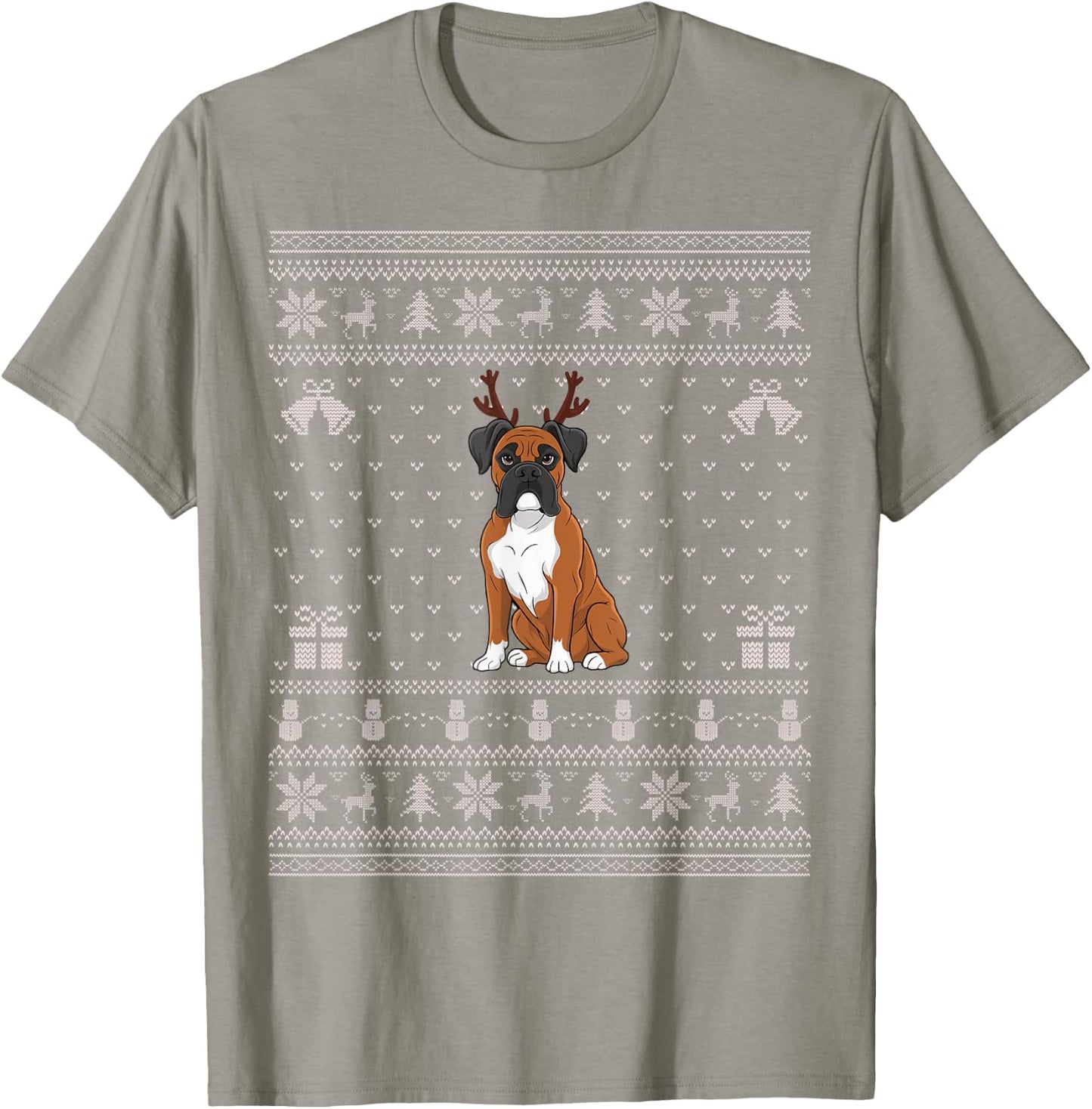 Ugly Xmas Sweater Style Boxer Dog Reindeer Christmas Women Kids T-Shirt - T-Shirt | Sand
