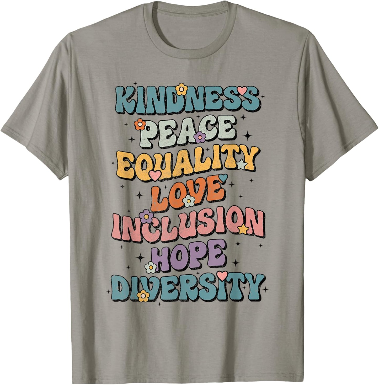Kindness Peace Equality Love Inclusion Hope Diversity Retro T-Shirt - T-Shirt | Sand
