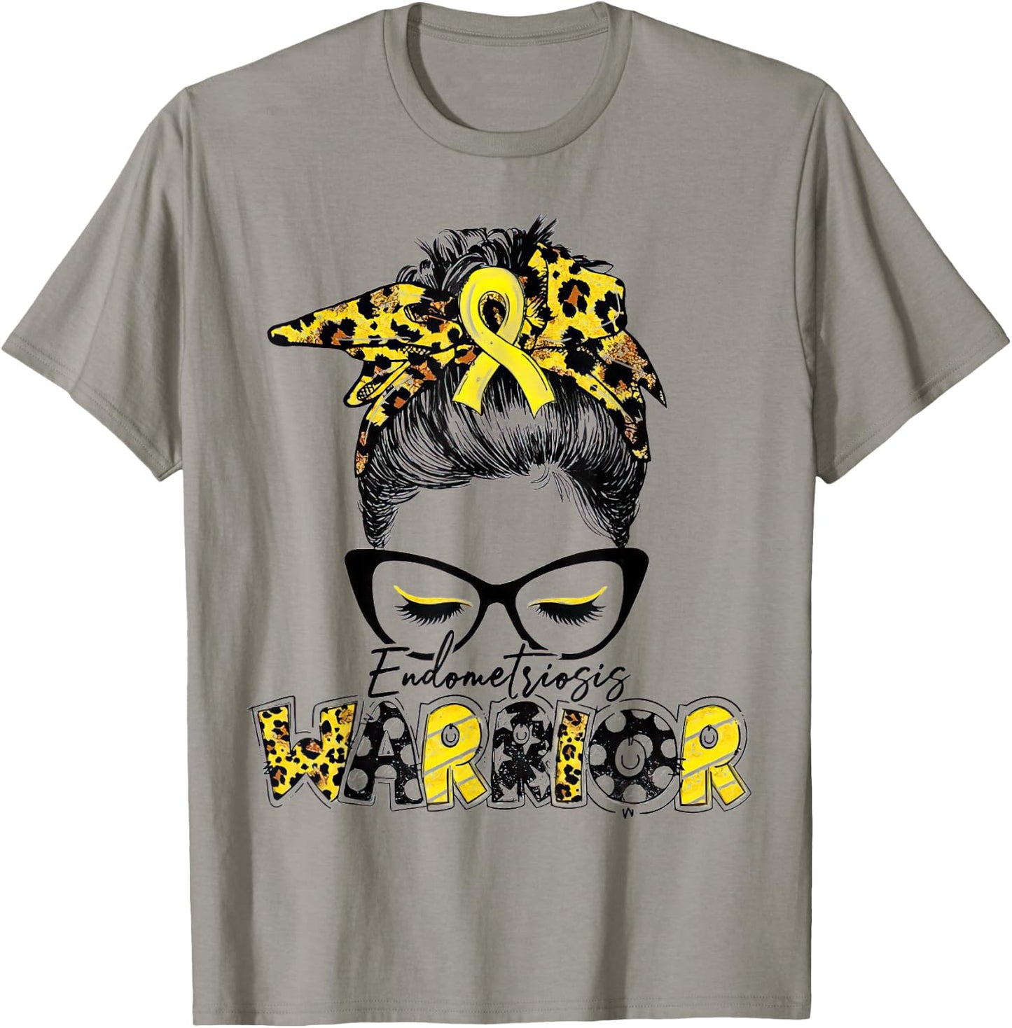 Women's Endometriosis Warrior Messy Bun Yellow Ribbon T-Shirt - T-Shirt | Sand