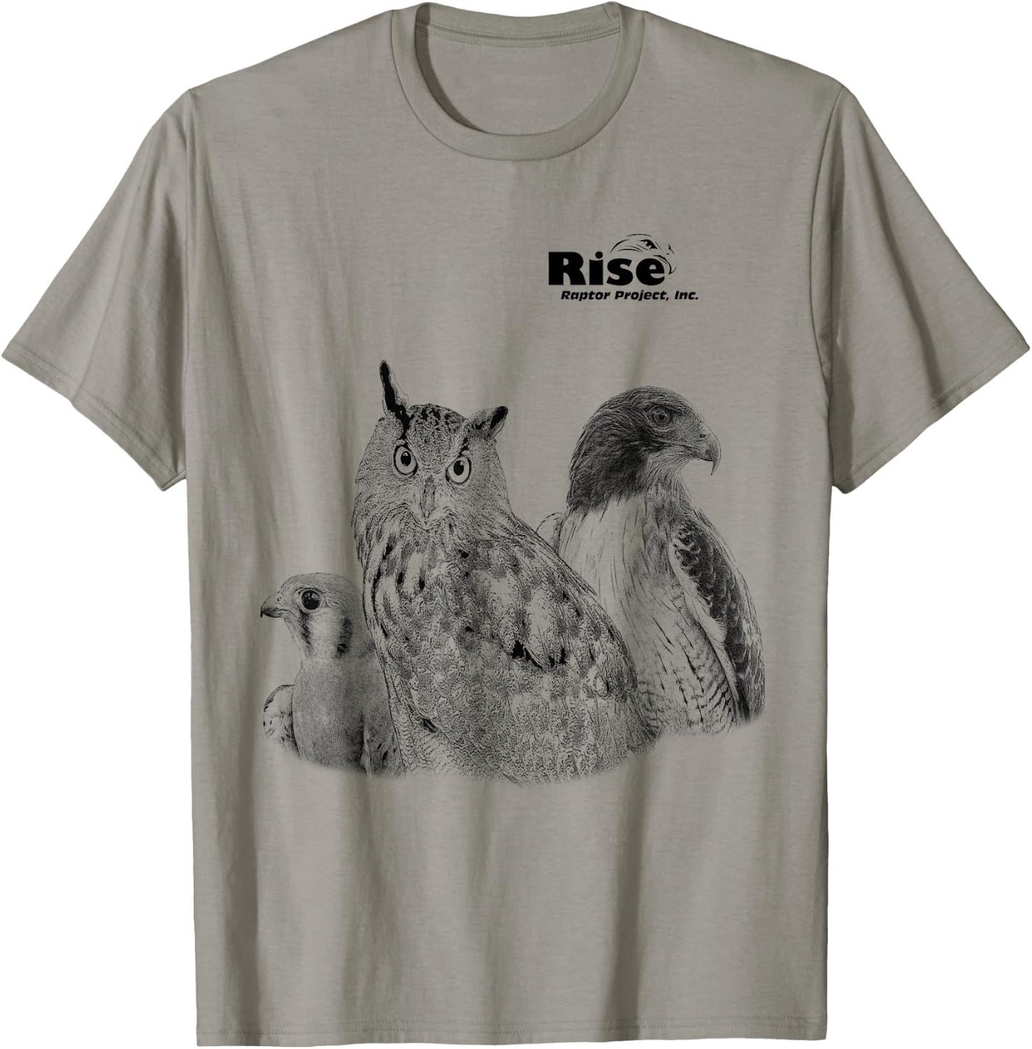 Rise Raptor Project Owl, Red Tailed Hawk, American Kestrel T-Shirt - T-Shirt | Sand