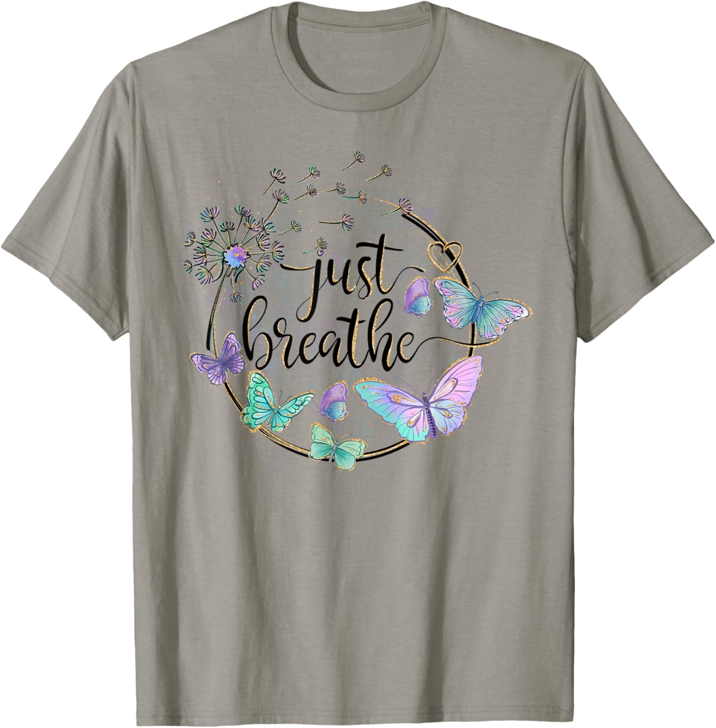 Just Breathe Dandelion Summer Wildflower ' Butterfly T-Shirt - T-Shirt | Sand