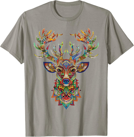 Reindeer Motif Artwork Reindeer T-Shirt - T-Shirt | Sand