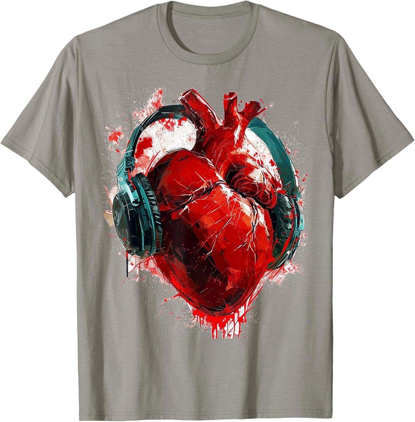 @rtY Heart Painting Headphone Art Abstract Graphic Heart , Small, White T-Shirt - T-Shirt | Sand