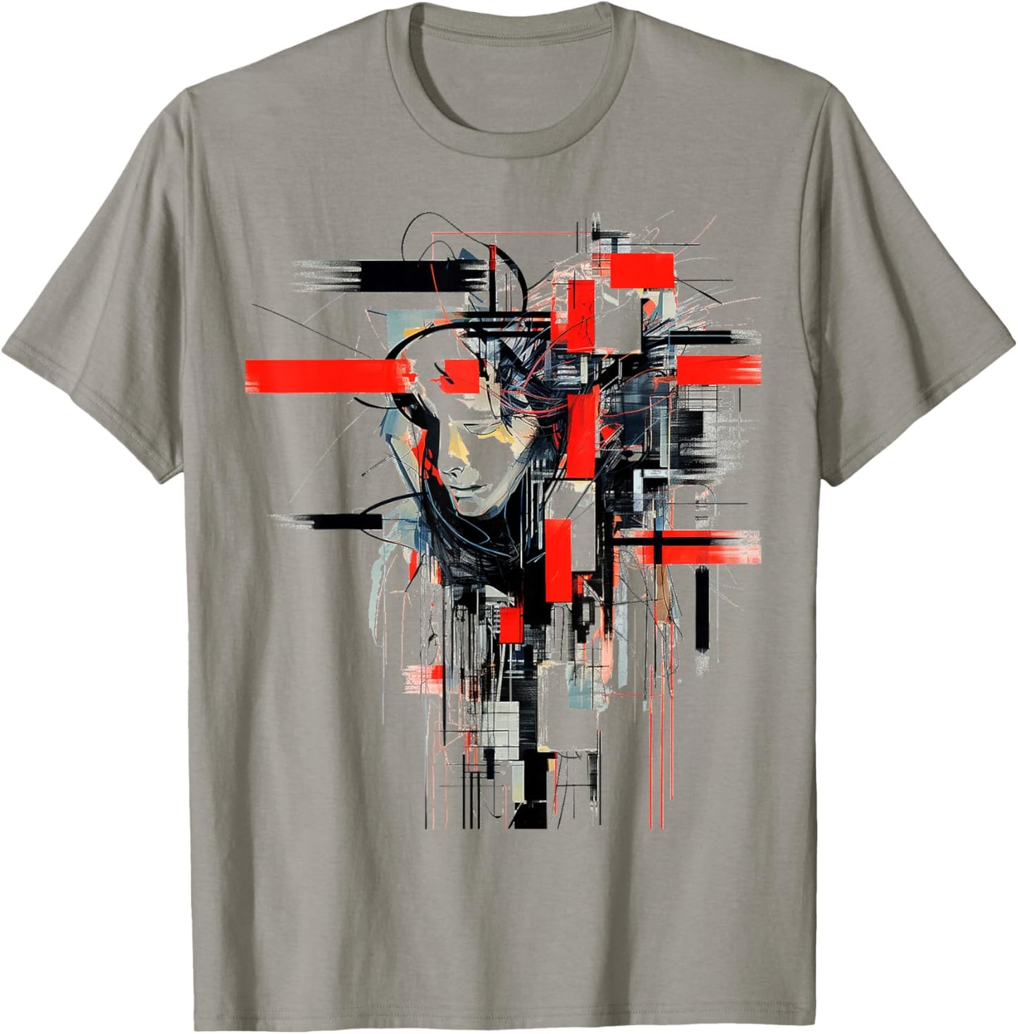 Men Abstract Art Geometric Human Face Drawing Graphic Men T-Shirt - T-Shirt | Sand