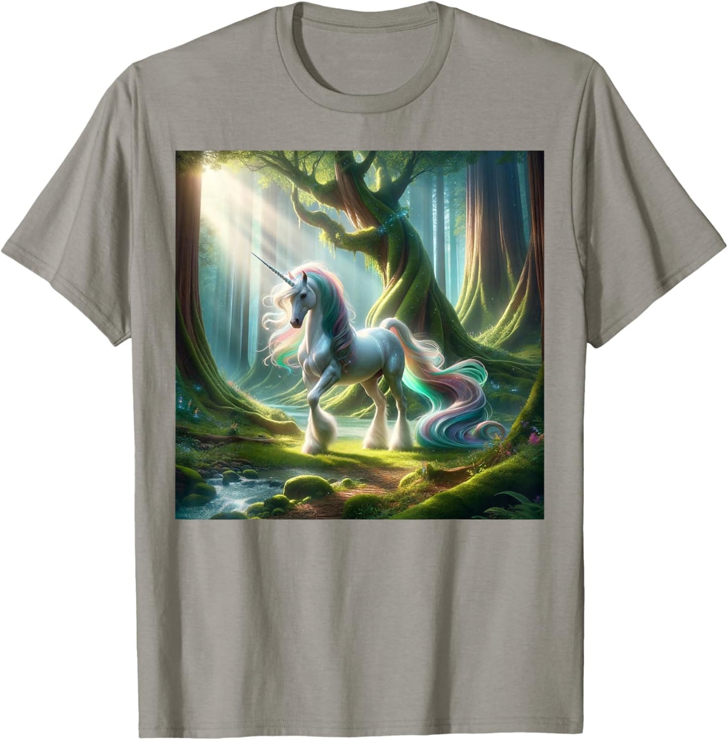Beautiful Unicorn Clydesdale, Enchanted Forest Graphic T-Shirt - T-Shirt | Sand