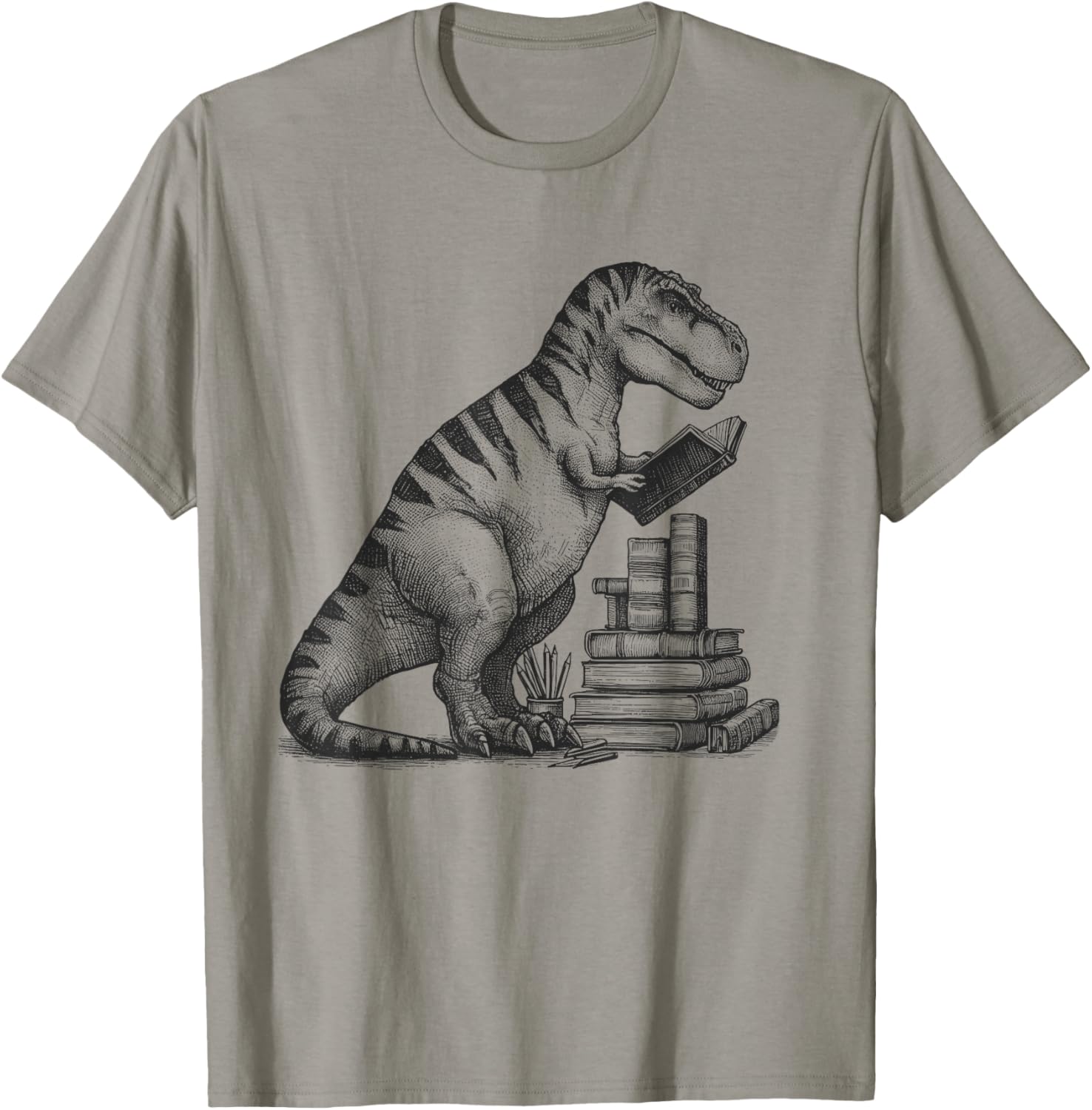 T-Rex Dinosaur Reading Book Reader Reading Lover Bookworm T-Shirt - T-Shirt | Sand