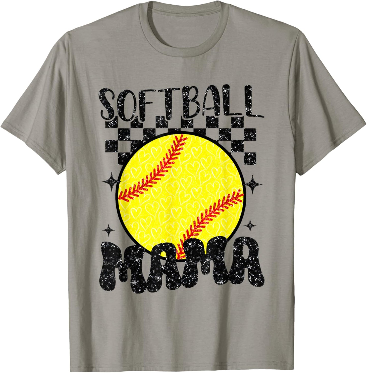 Softball Mama Checkered Print Basketball Sports Mother's Day T-Shirt - T-Shirt | Sand