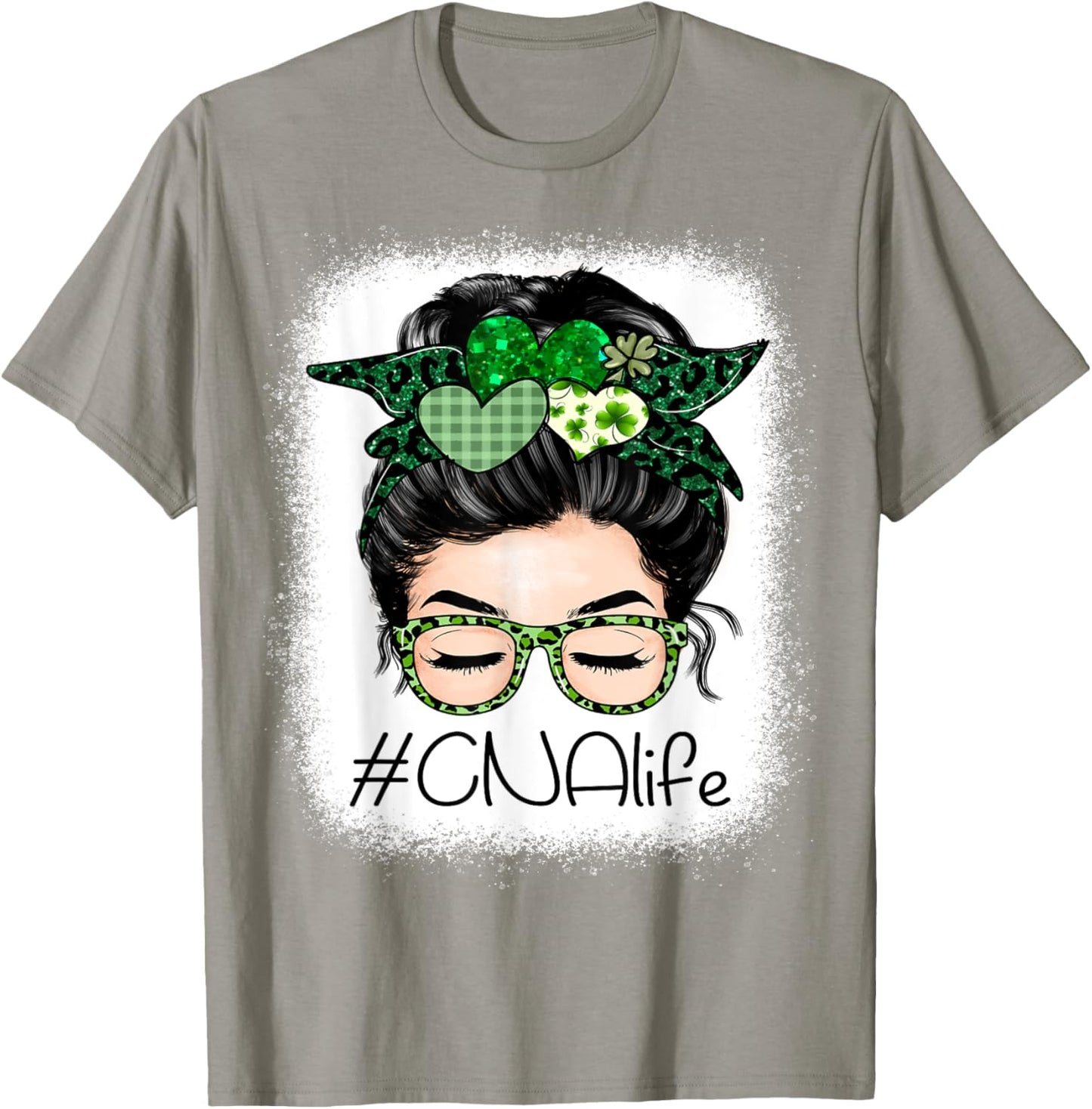CNA Certified Nursing Assistant Messy Bun St Patrick's Day T-Shirt - T-Shirt | Sand