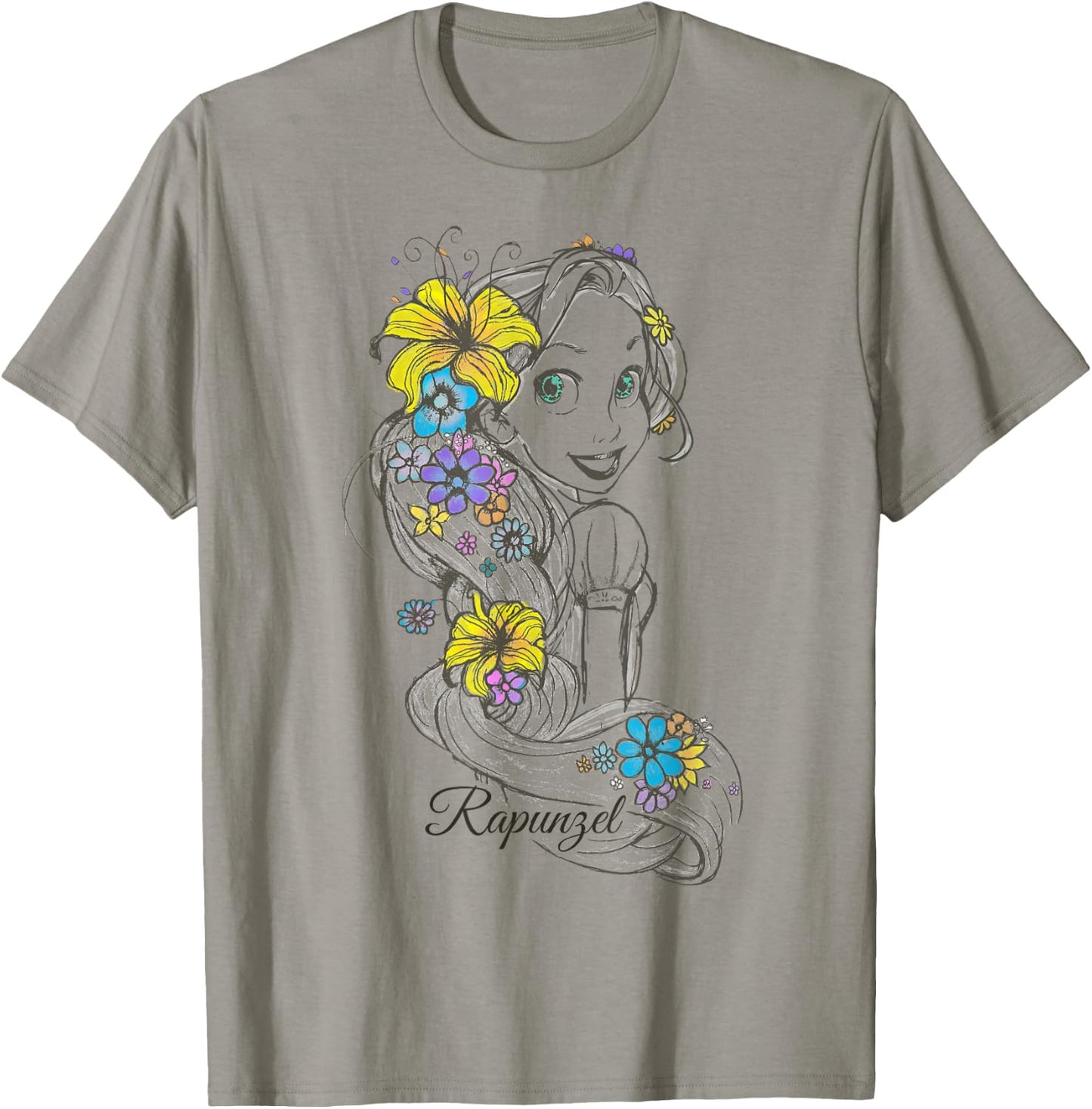 Disney Tangled Rapunzel Floral Sketch Portrait T-Shirt - T-Shirt | Sand