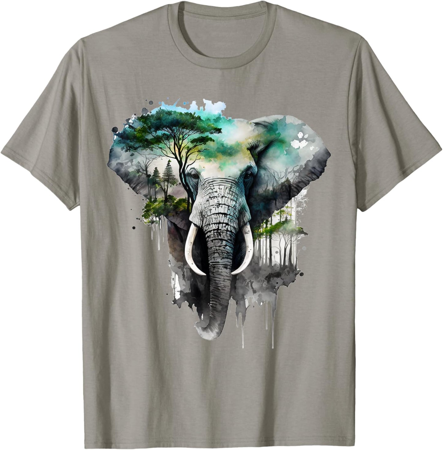 Elephant Tree Forest Animal Print Art Animal Lover Elephant T-Shirt - T-Shirt | Sand