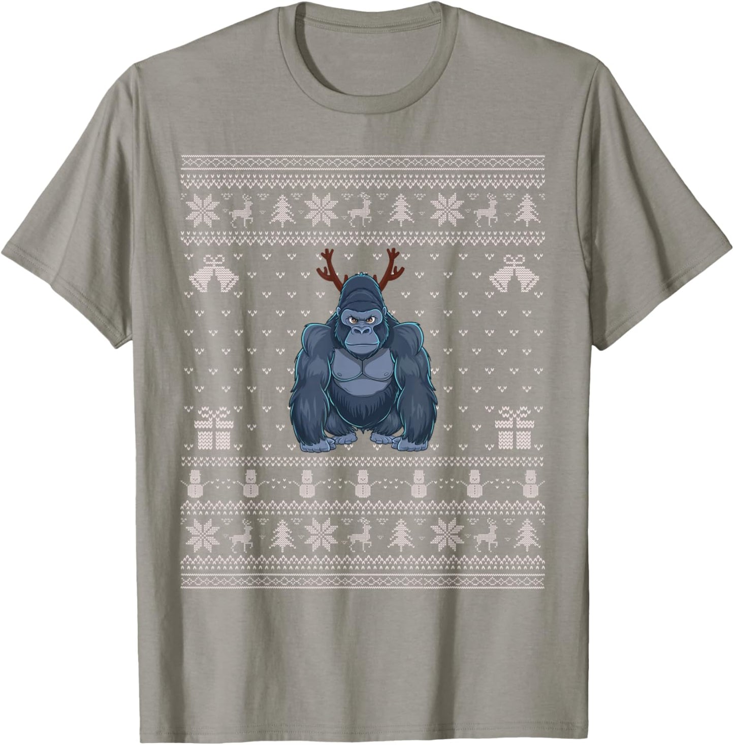 Ugly Xmas Sweater Style Gorilla Reindeer Christmas T-Shirt - T-Shirt | Sand