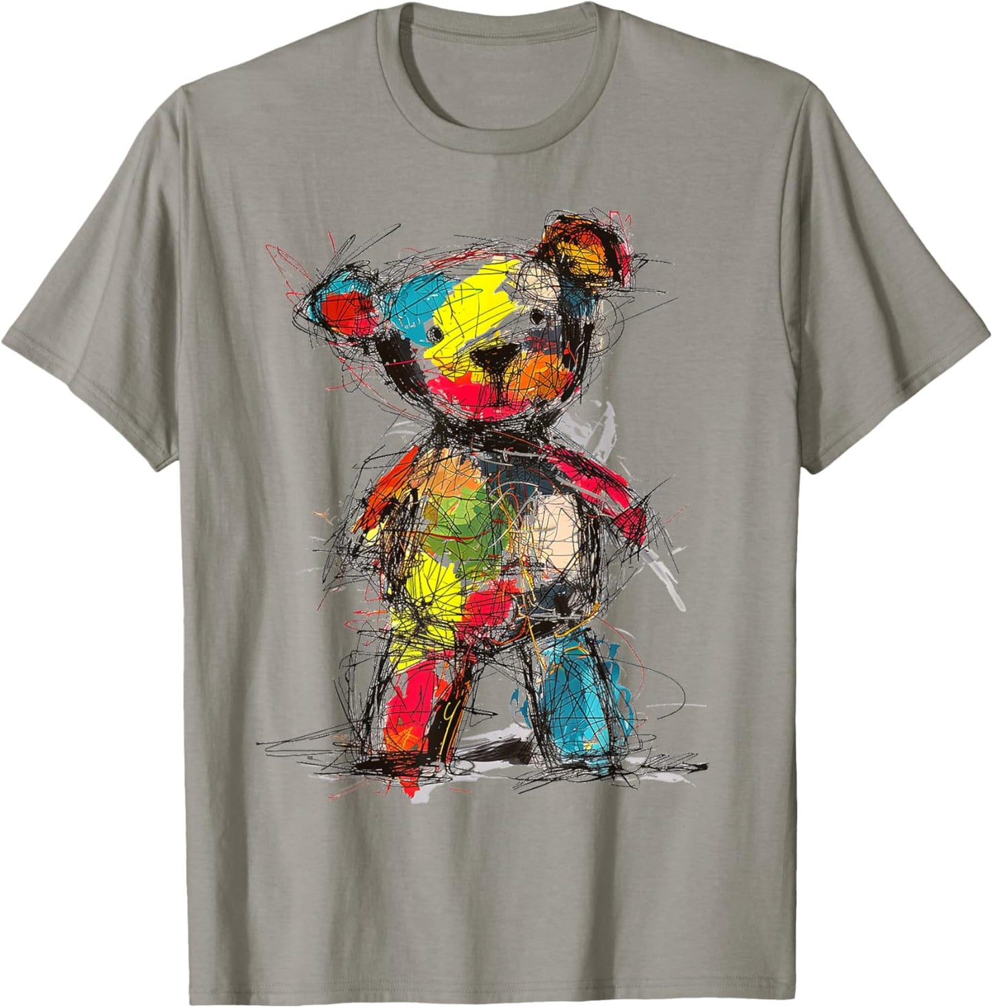 Bear Drawing Colorful Art Animal Abstract Graphic Bear T-Shirt - T-Shirt | Sand