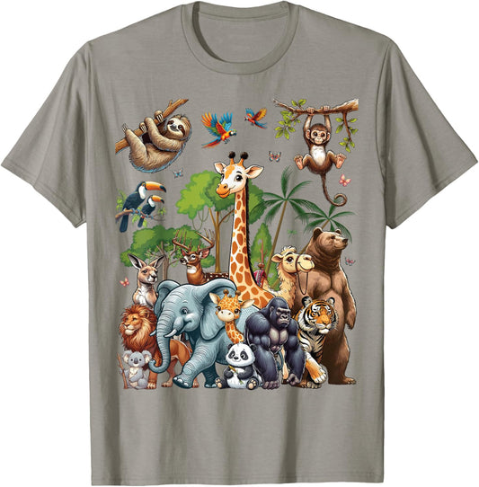 Zoo Animals Wildlife Safari Jungle Zoo Birthday Party T-Shirt - T-Shirt | Sand