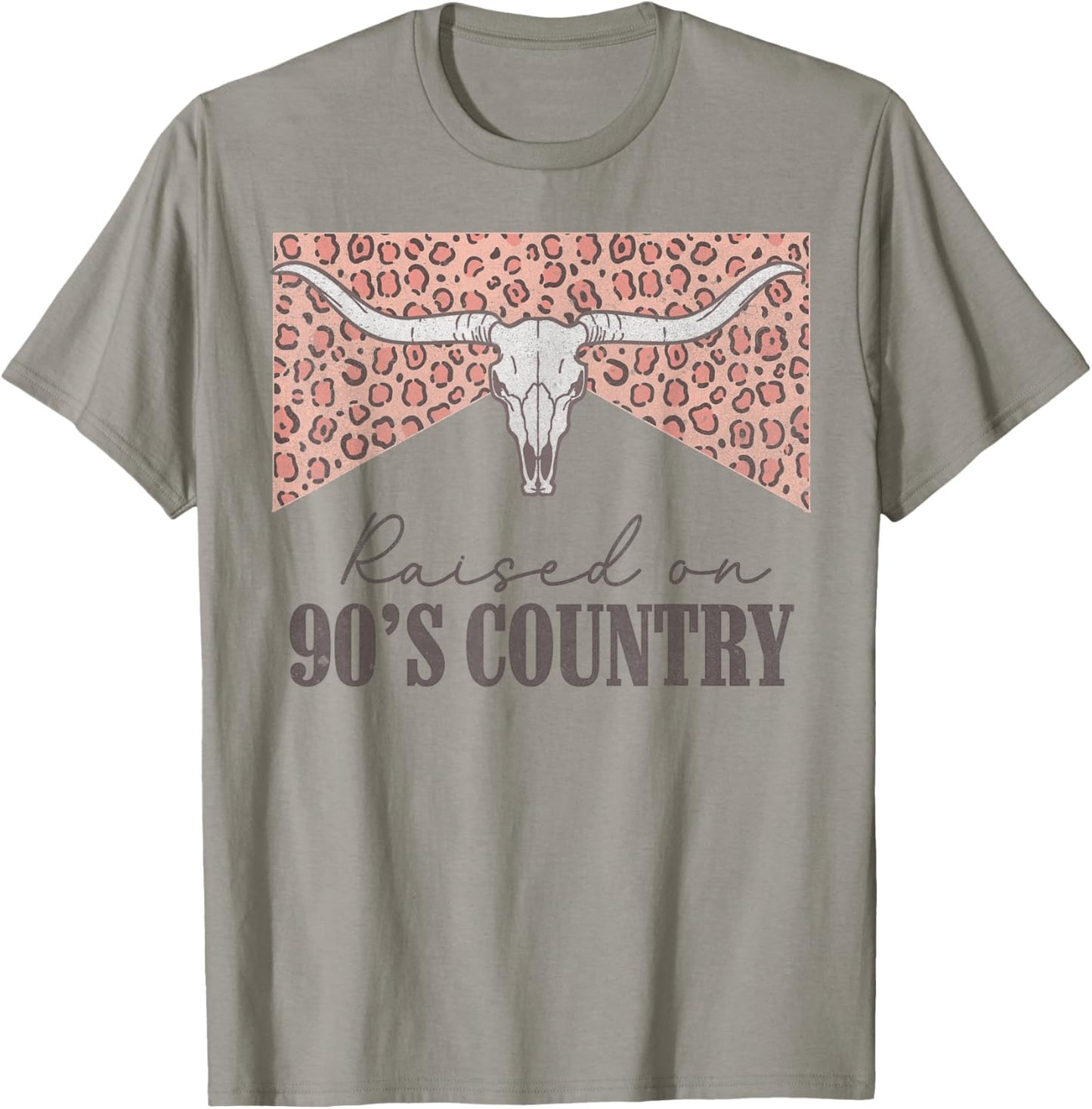 Raised On 90's Country Music Retro Leopard Western Cowgirls T-Shirt - T-Shirt | Sand