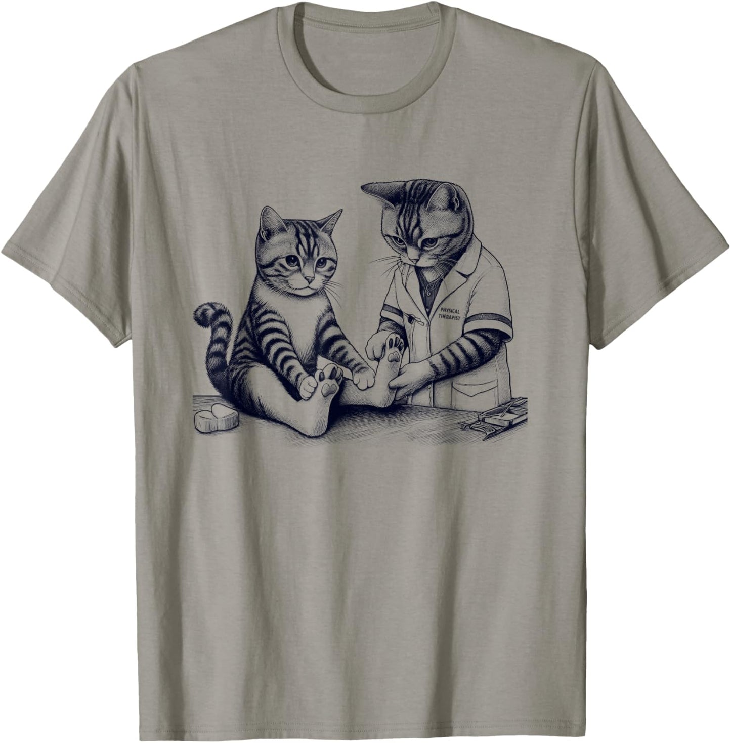Vintage Retro Physical Therapist Cat Therapy Kitten Lover Men Women Kids T-Shirt - T-Shirt | Sand