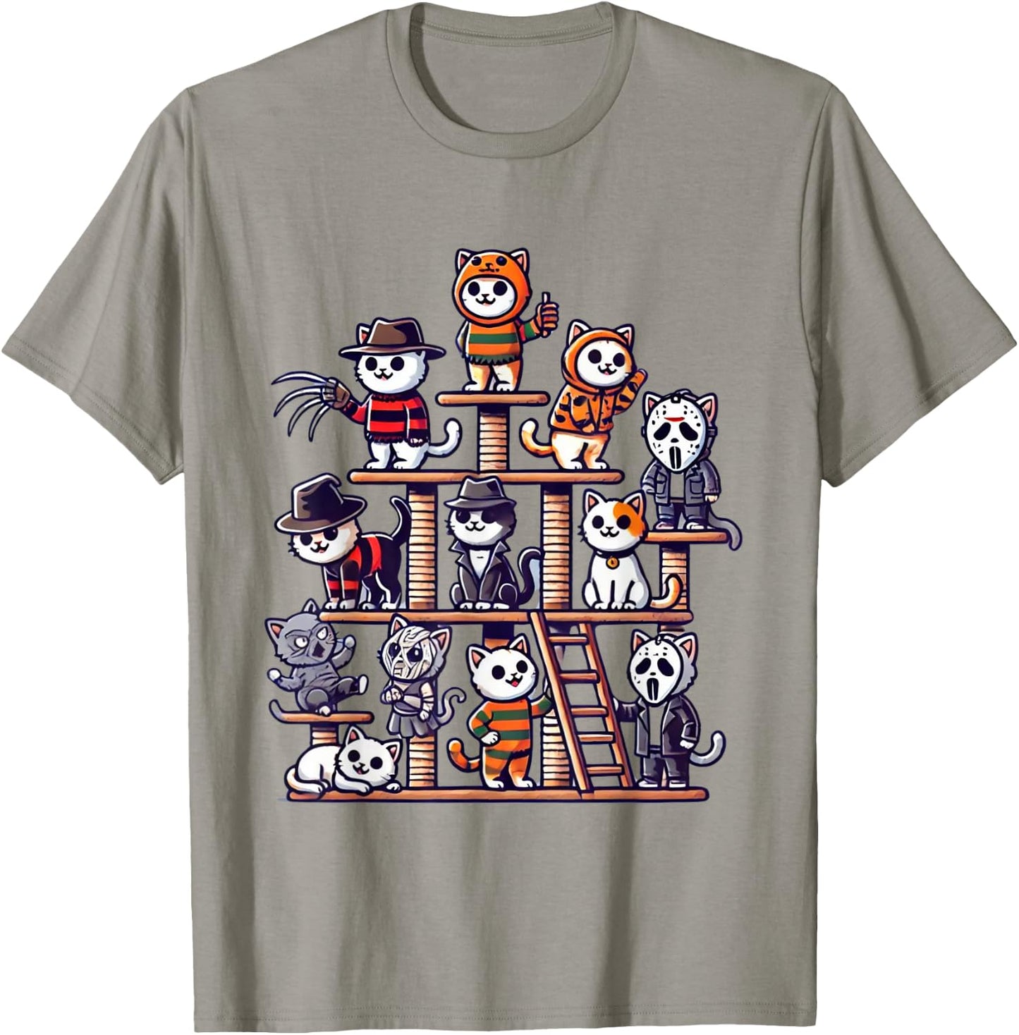 Funny Horror Movie Cats Playing On Cat Tree T-Shirt - T-Shirt | Sand