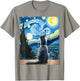 Van Gogh Starry Night Style Artistic Russian Blue Cat T-Shirt - T-Shirt | Sand