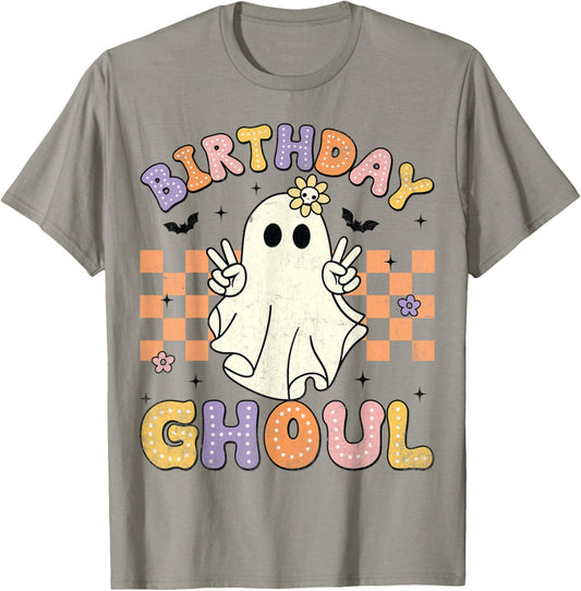 Birthday Ghoul Ghost Groovy Funny Halloween Birthday Party T-Shirt - T-Shirt | Sand