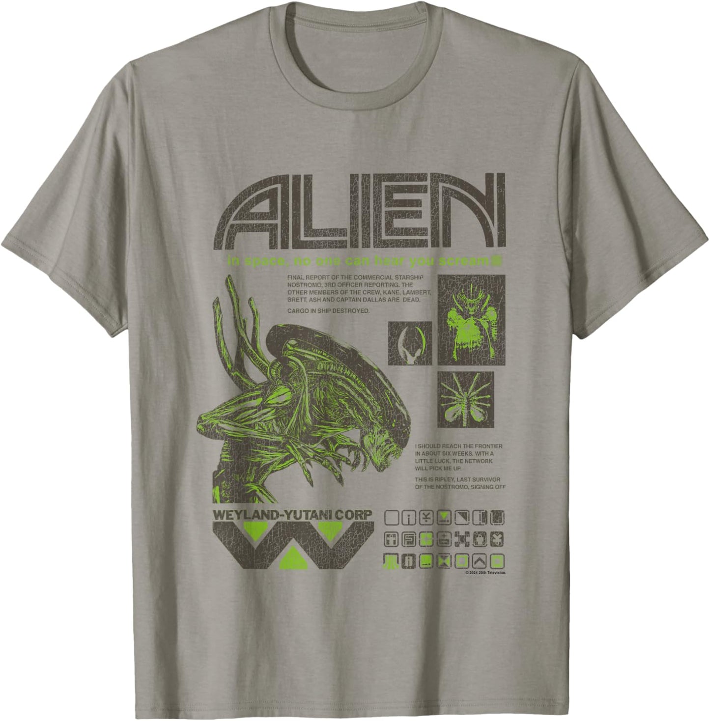 Aliens Iconic Quotes Collage Distressed Big Chest Text Logo T-Shirt - T-Shirt | Sand