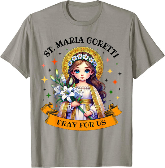 St Maria Goretti Lily Saints Catholic Saint for Kids girls T-Shirt - T-Shirt | Sand