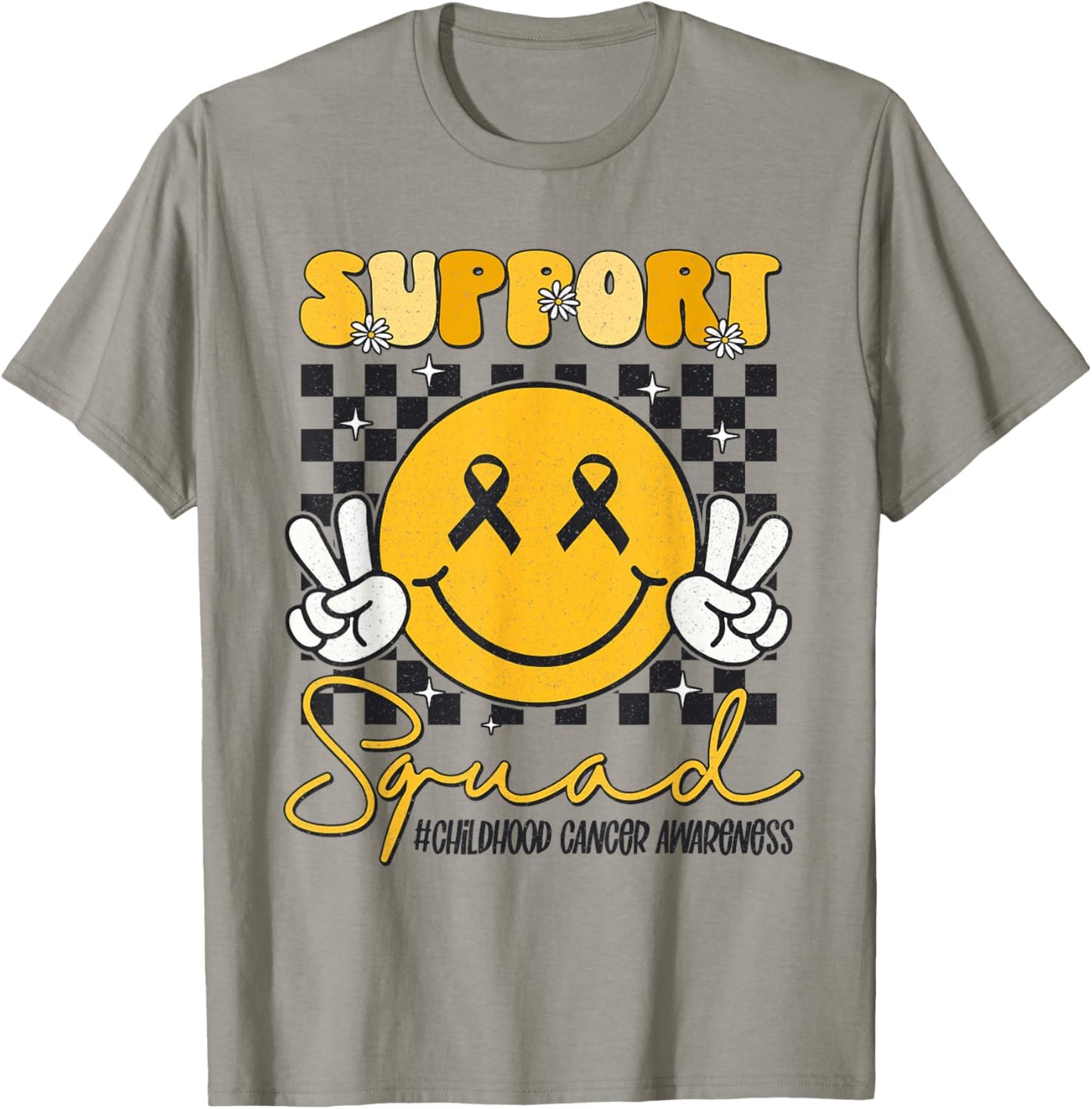 Childhood Cancer Awareness Smile Face Gold Ribbon Support T-Shirt - T-Shirt | Sand