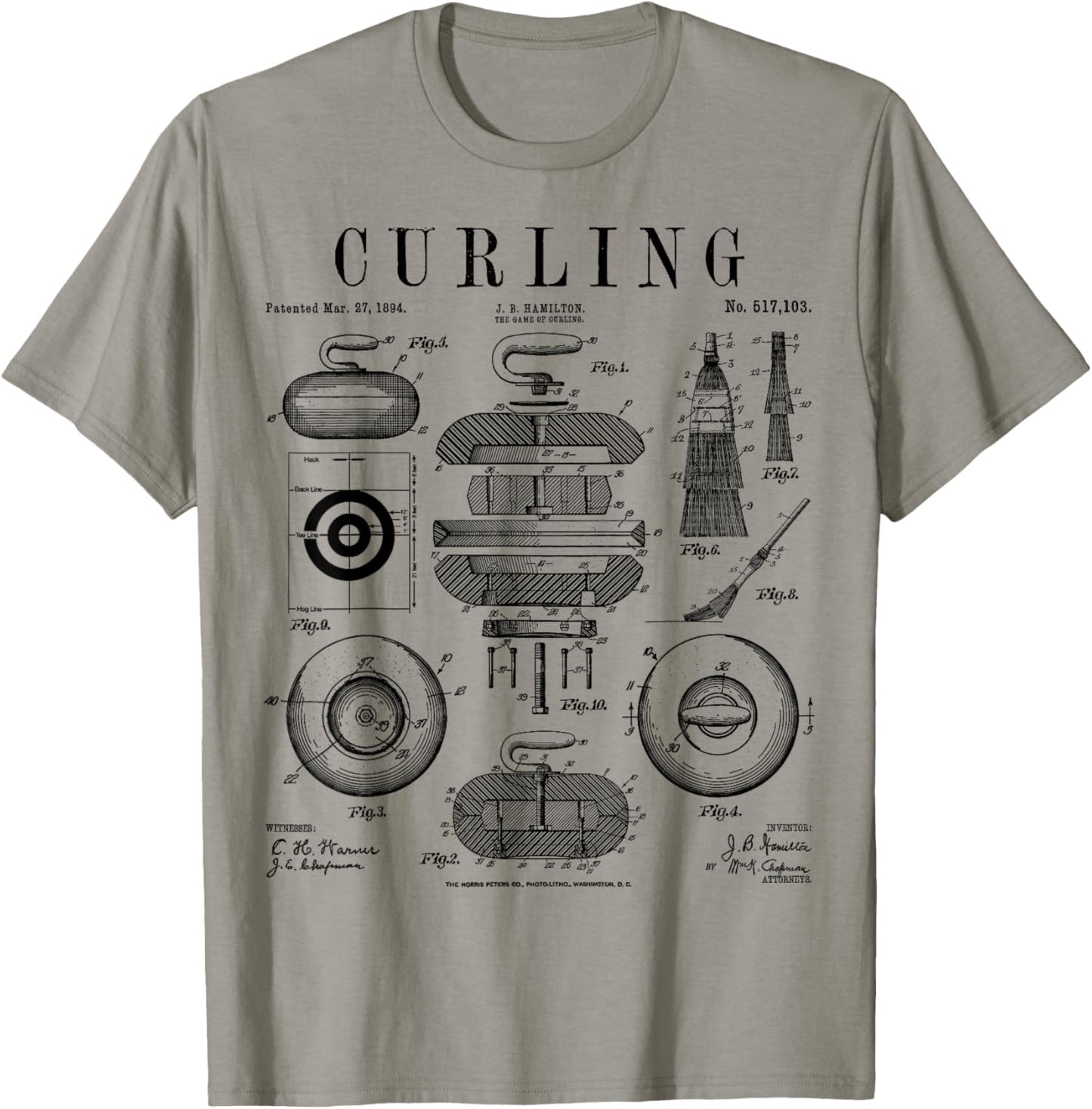 Curling Stone Player Curler Winter Sports Vintage Patent T-Shirt - T-Shirt | Sand
