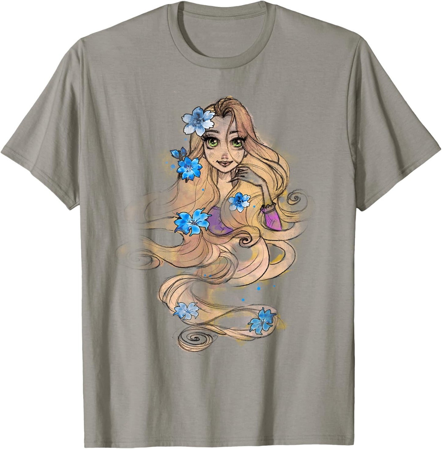 Disney Tangled Rapunzel Watercolors Portrait Graphic Small T-Shirt - T-Shirt | Sand