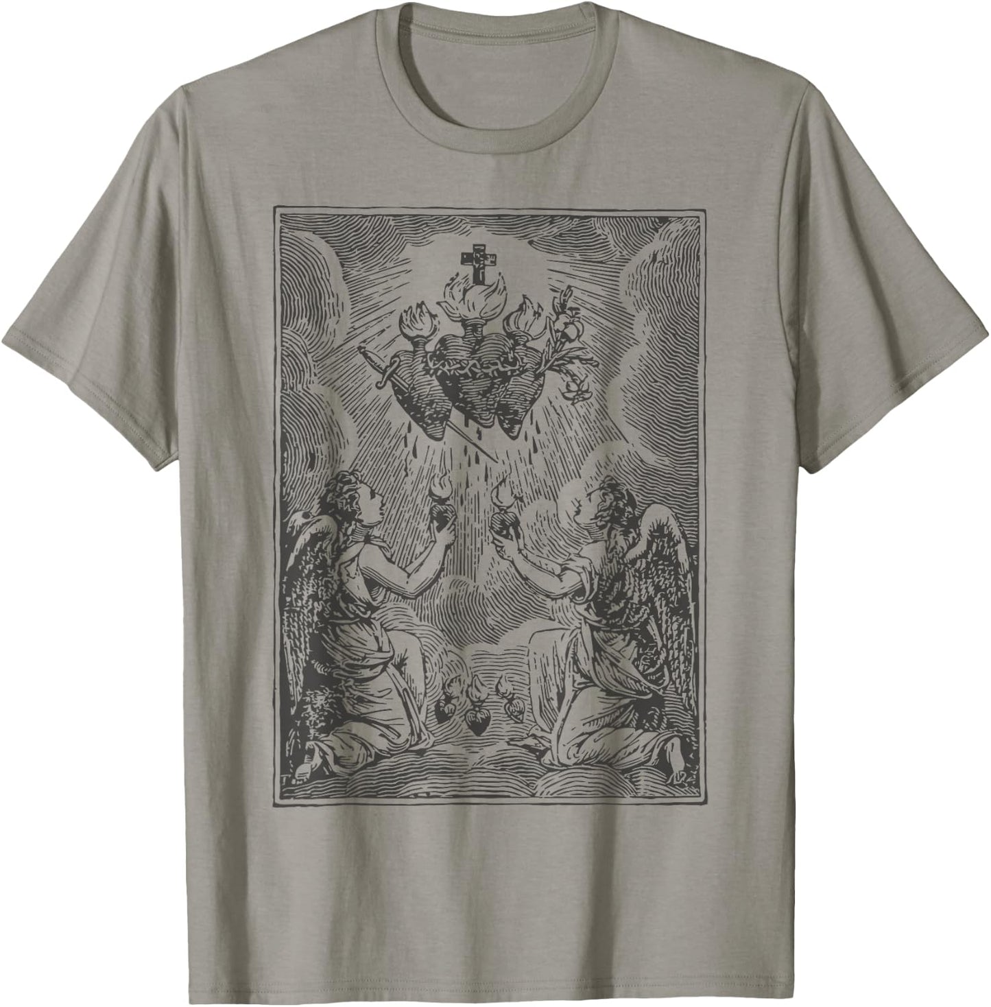 Sacred Heart of Jesus Immaculate Heart Mary Vintage Catholic T-Shirt - T-Shirt | Sand