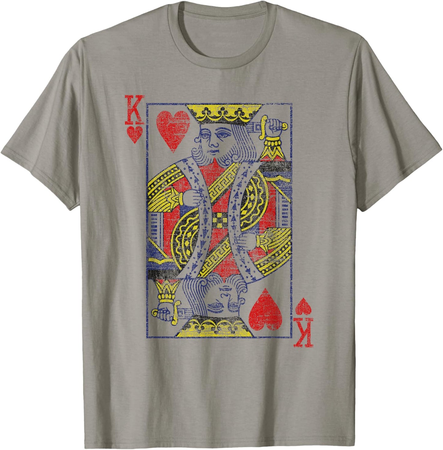 King of Hearts Playing Card Costume Poker Distressed T-Shirt - T-Shirt | Sand